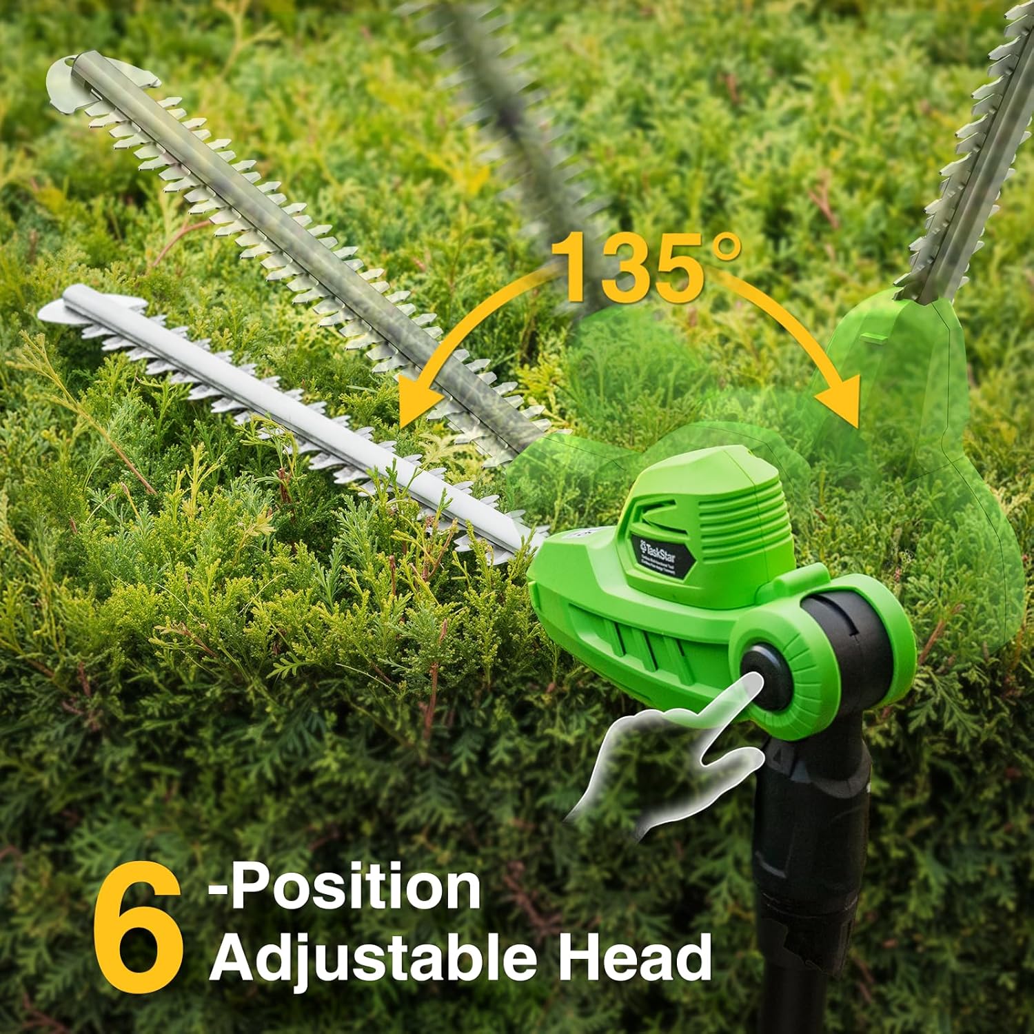 Cordless Pole Hedge Trimmer: 16" Electric Bush Trimmer Tool with 2 Pcs 4.0Ah Batteries - Dual-Action Blade, Telescopic Pole, Adjustable Rotating Head, Hedge Cutter for Tree Shrubs Trimming - Image 5