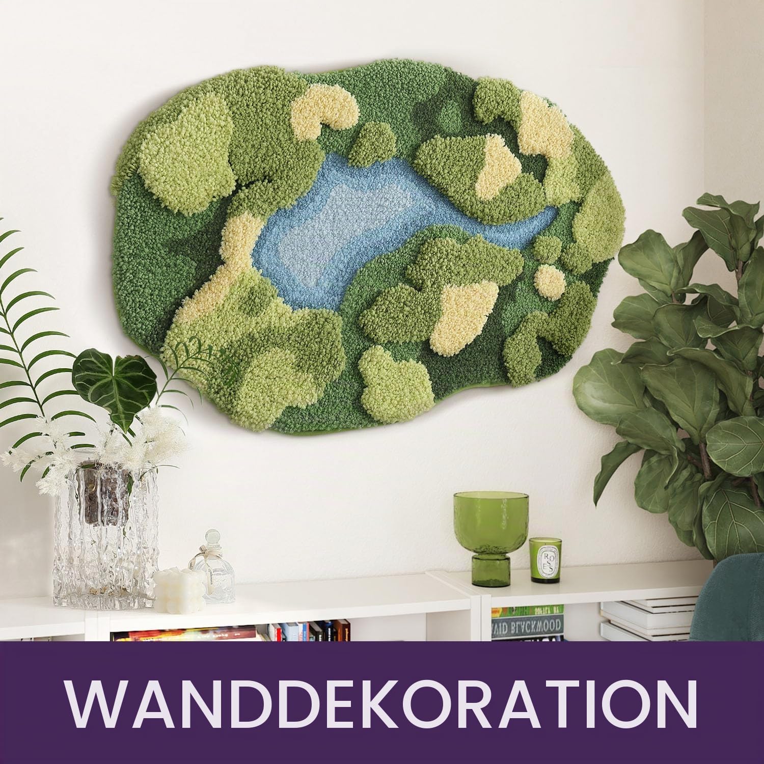 DEXI Moos-Badematte, ultradick, weich, grün, rutschfest, waschbar, Badematte, wasserabsorbierend, Mikrofaser, Teppiche für Duschboden, Waschbecken, Schlafzimmer, 51 x 81 cm, Moosgrün