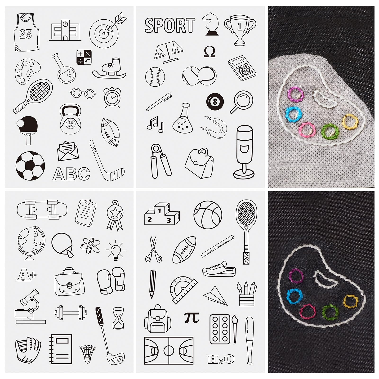 Magibeads 68 Patterns Sturdy Sport Theme Water Soluble Embroidery Stabilizers Tennis Rugby Stick and Stitch Embroidery Patterns Wash Away Embroidery Paper Starter Kit for Hand Sewing Beginners Adult
