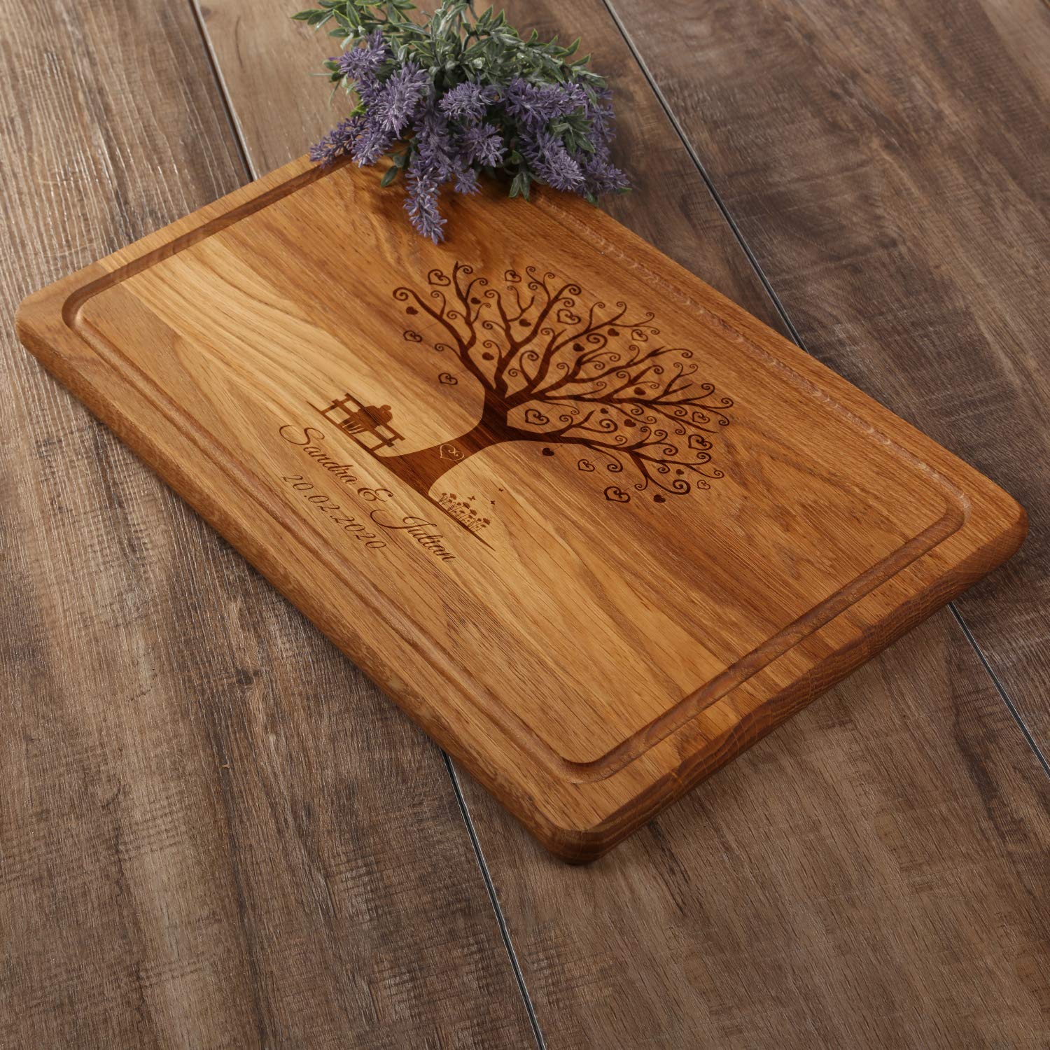 FORYOU24 Holz Schneidebrett dunkel mit Gravur Motiv 05 - personalisiert mit Wunsch-Namen Küchenbrett graviert als Geschenkidee zur Hochzeit