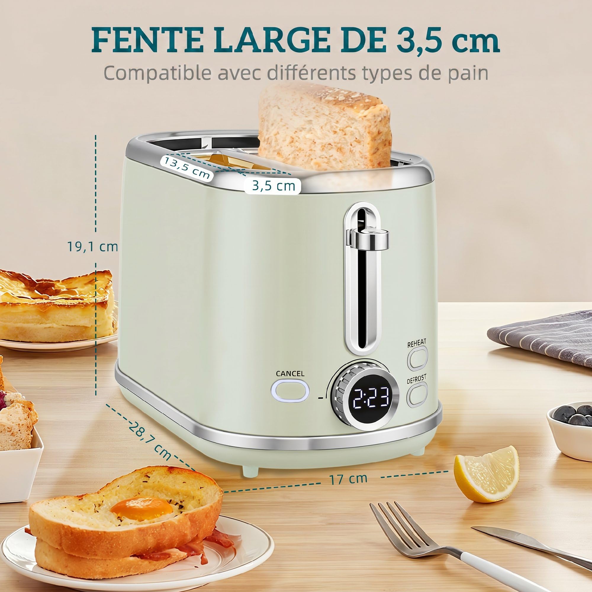 HOMCOM Bouilloire Grille-Pain Inox 2200W 1,7L LED 2 Tranches Gris