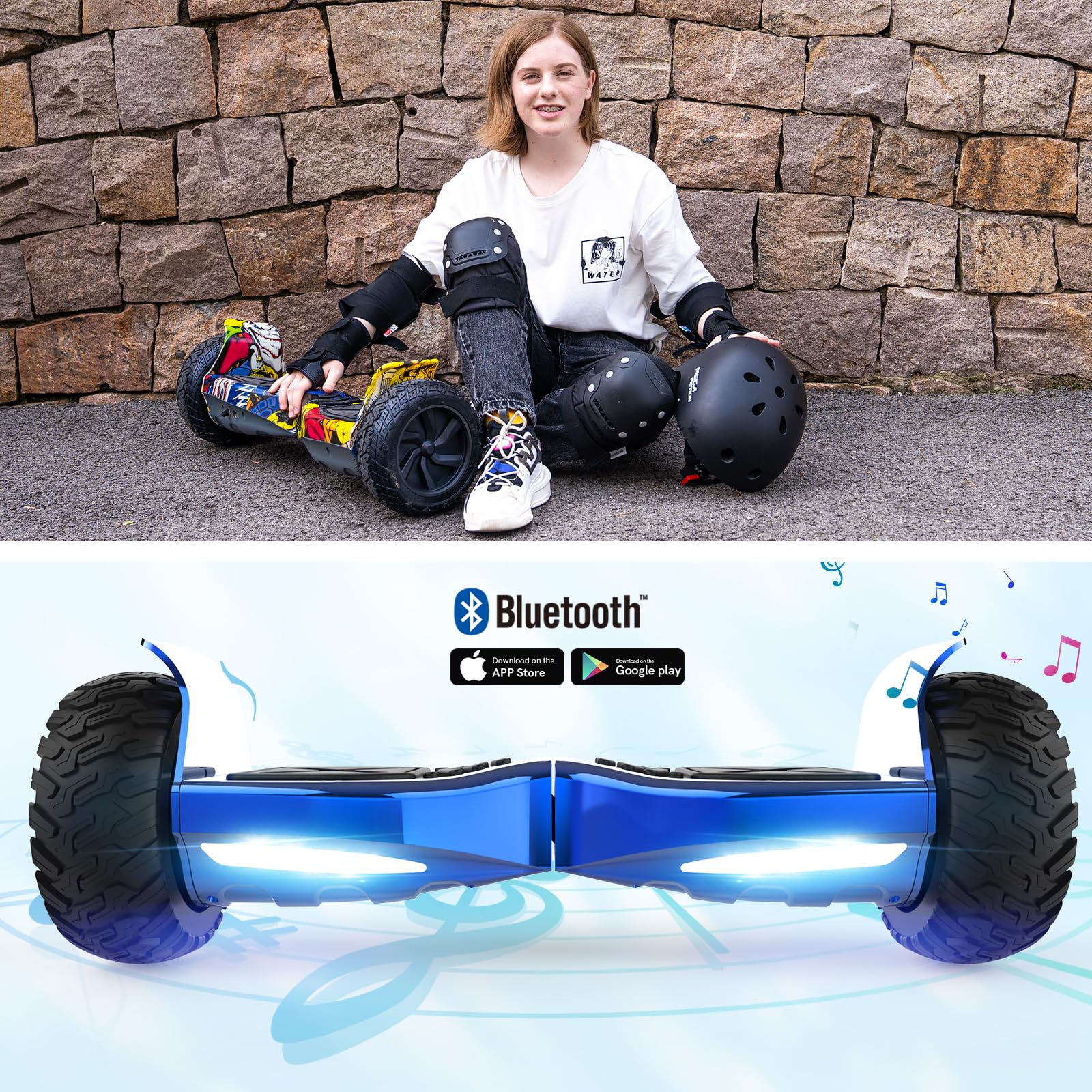 RCB Hoverboard SUV mit Sitz und Hoverkart Go-Kart, app-fähige Bluetooth Hoverboard, 8,5'' Hummer, Geschenk für Kinder