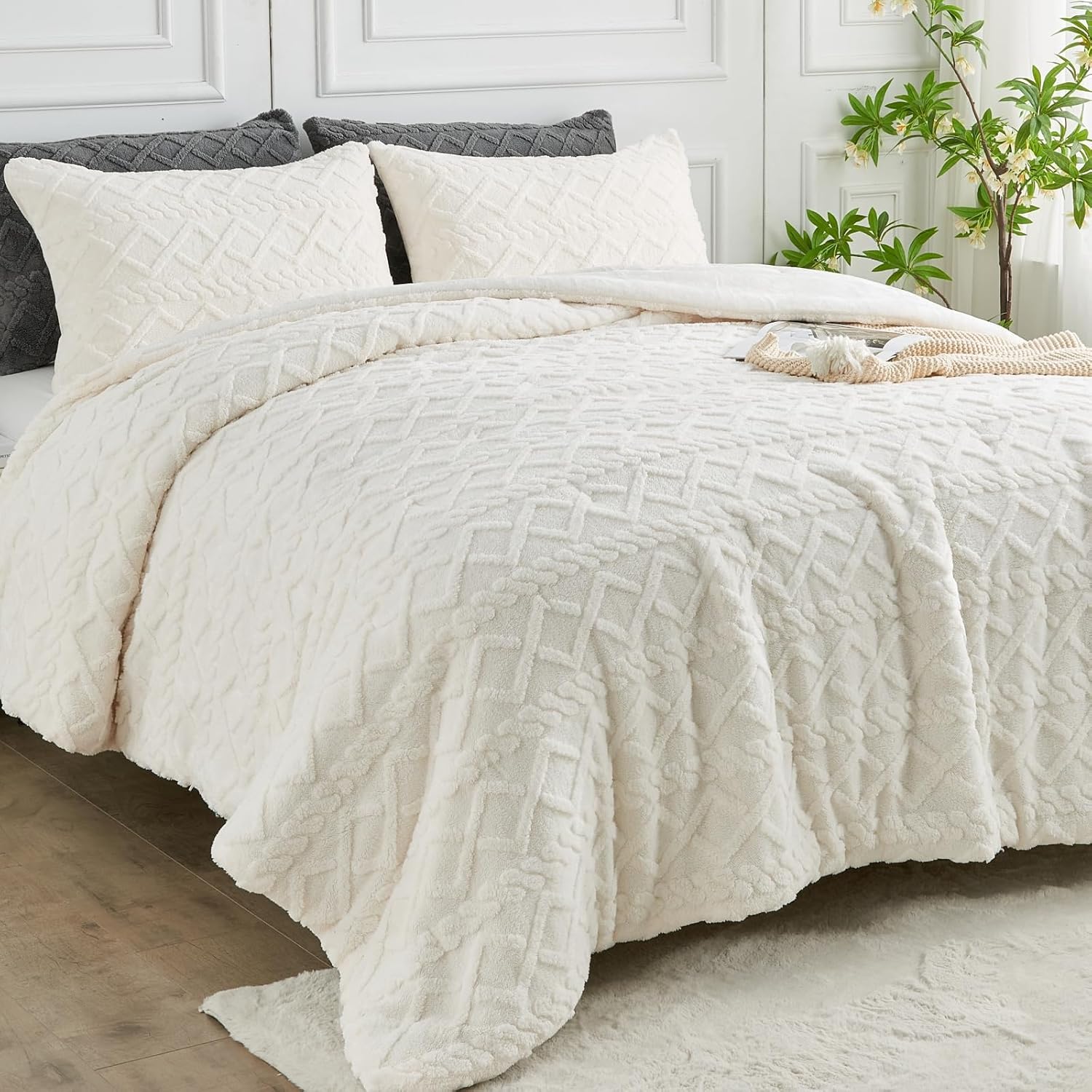 ENCOFT Fluffy Twin Comforter Set, Ultra Soft and Warm Fleece Thick Bed