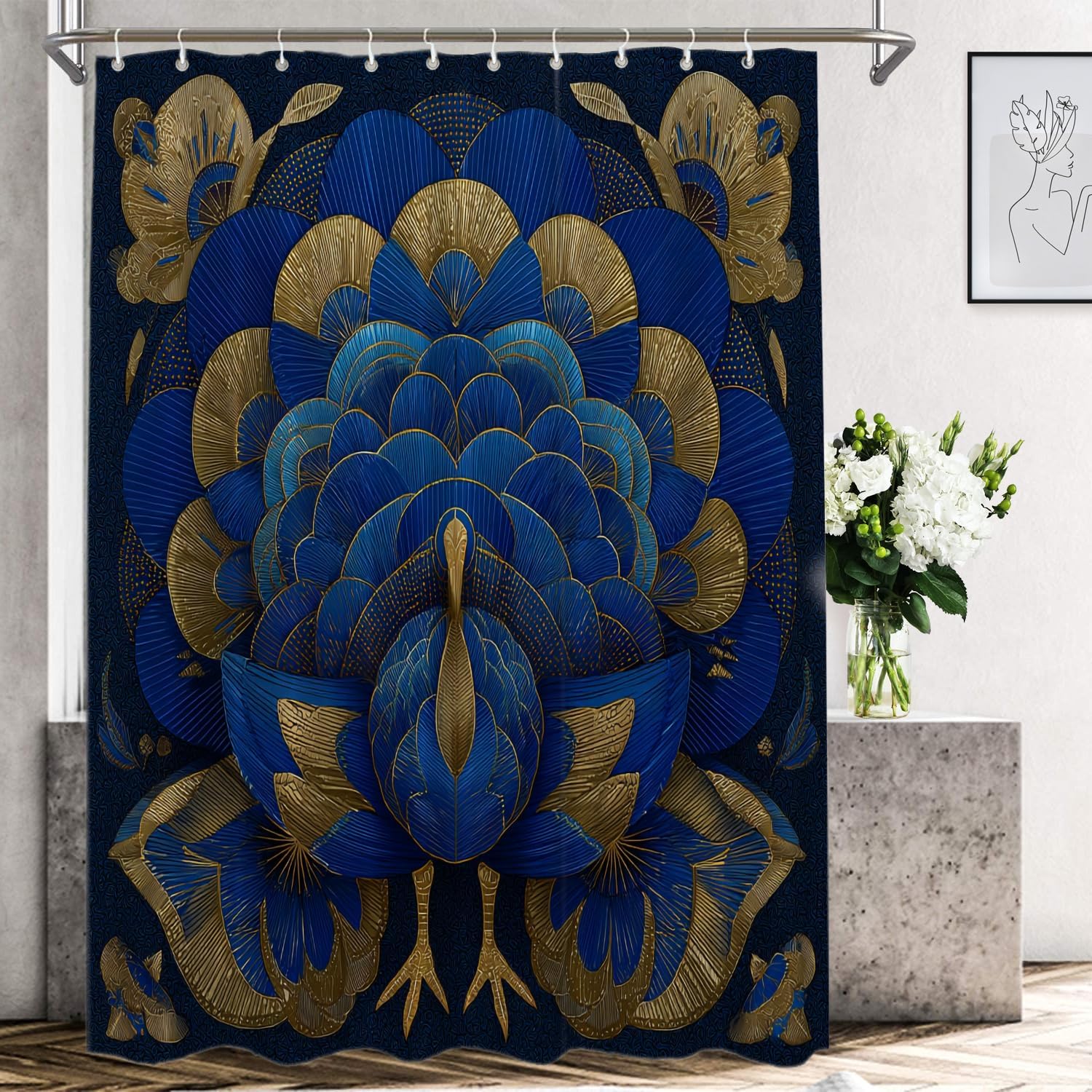 Shrahala Cougar No Hooks Shower Curtain with Snap in Liner Set, Wild Bathroom Décor Polyester Fiber Waterproof for Stall Bathtubs 35.5 X 74 in