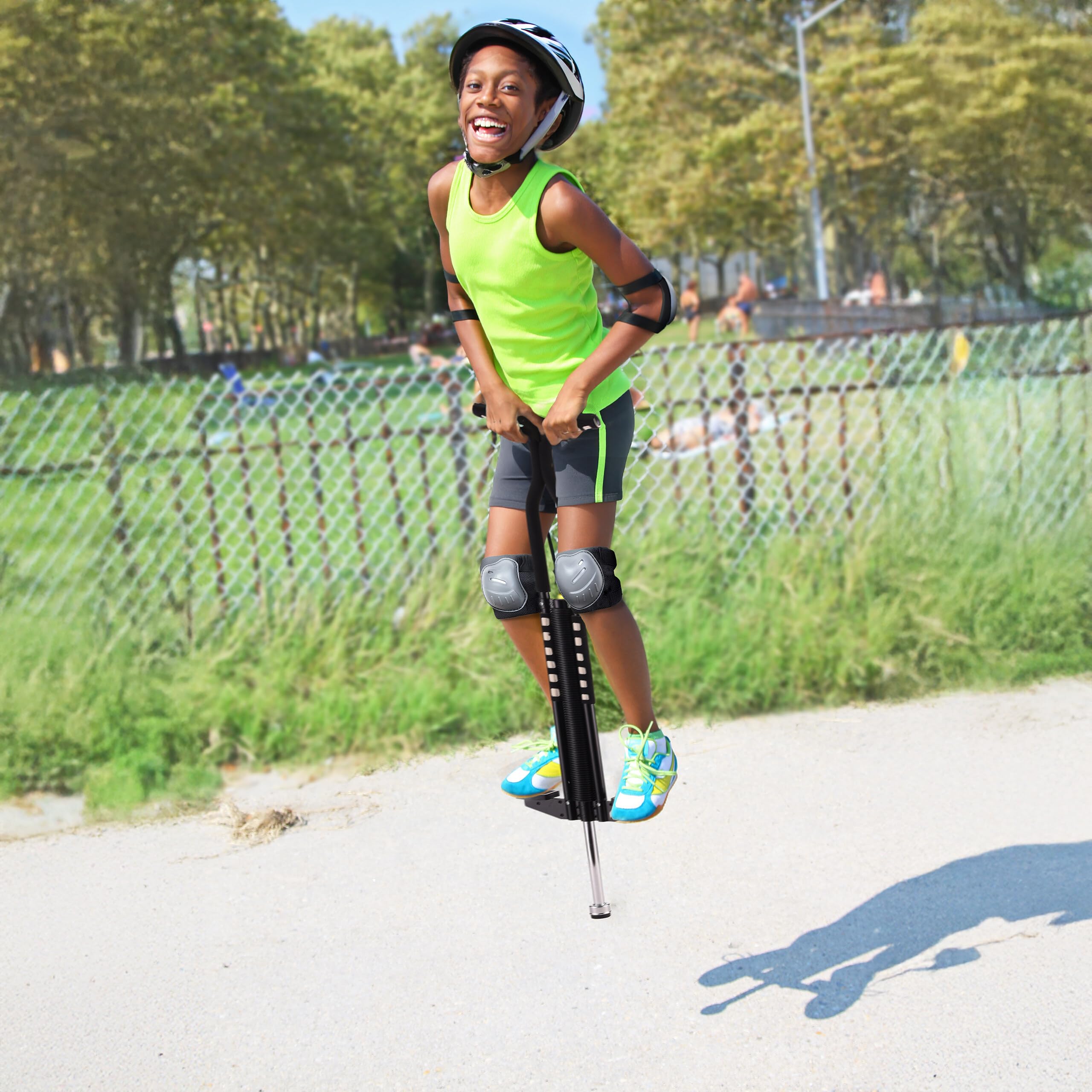 Relaxdays Salterello per Bambini, Pogo Stick, Bastone Salta-Salta, regge 60 kg, Impugnatura Imbottita, Acciaio Inox