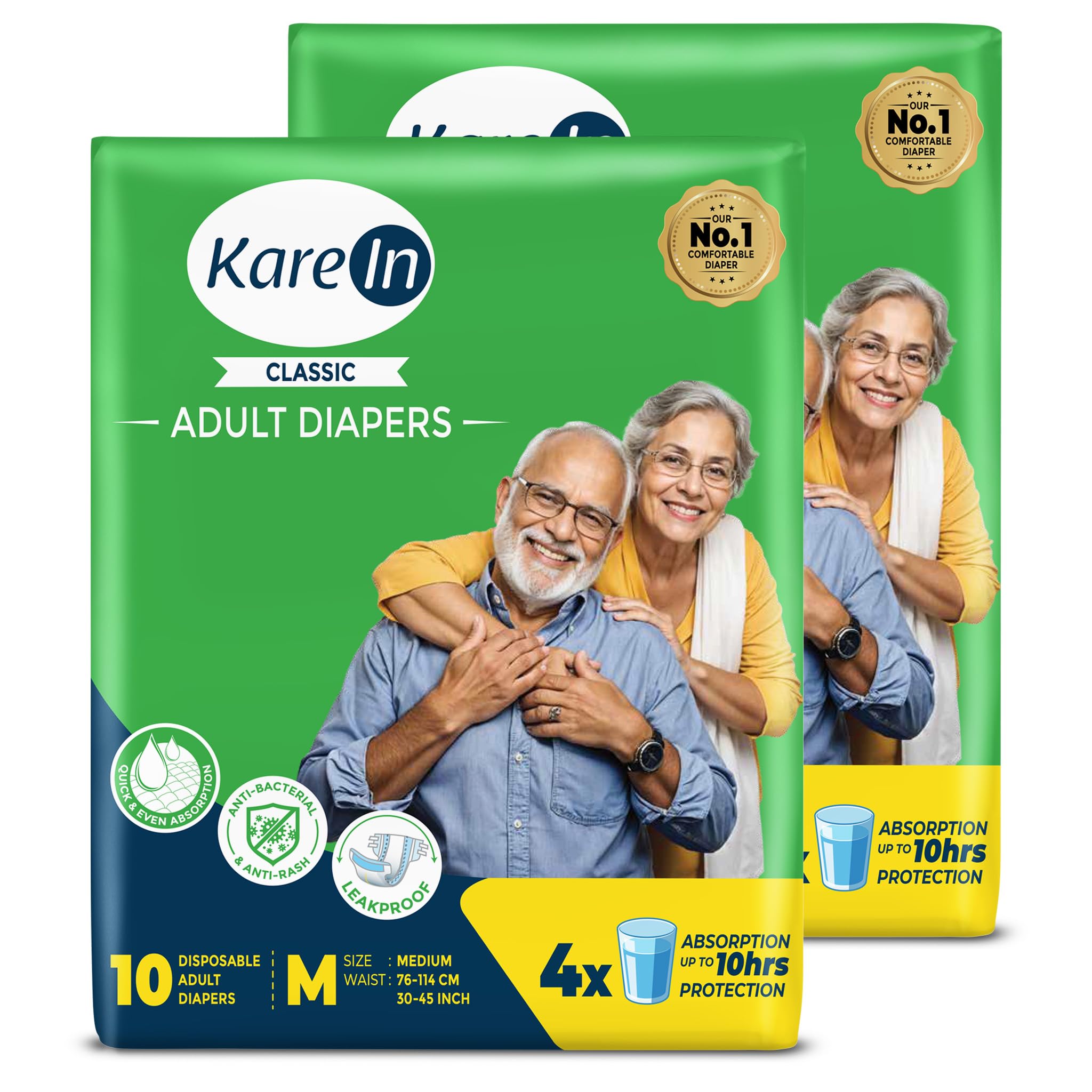 KareIn Classic Adult Diaper Tape M Size, Medium, Waist (76-114 cm 30'-45'), 20 Unit, Long Protection Hour, Unisex, Quick & Even Absorption, Anti-Bacterial, Leakproof, Odour Control, Wetness Indicator