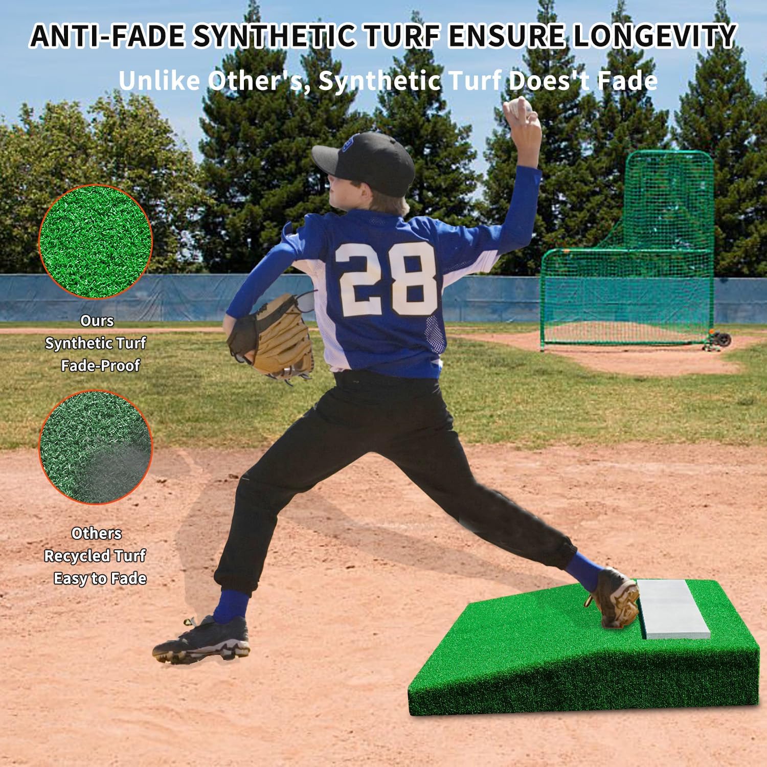 Pitching Mound, Portable Pitchers Mound with Pitching Rubber and Antifade Turf, 6" Foldable Pitching Mound for Baseball Softball Pitching Taining - 90 x 30 x 6 Inch