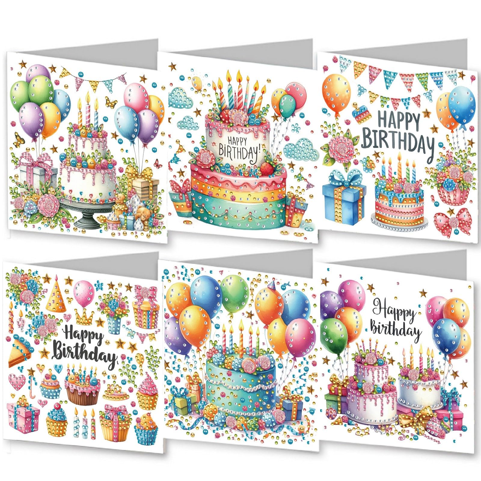 ARTopet 6Pcs DIY Folding Greeting Card Diamond Art Painting Creative Design Foldable Thank You Cards Blessing Greeting Card Set for Holiday Birthday