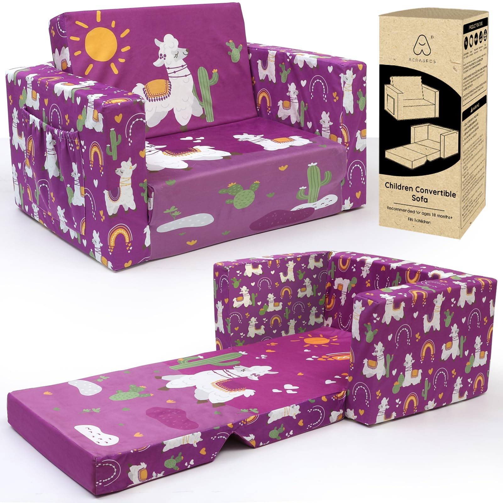 ACRABROS Kids Flip Out Couch - Convertible Toddler Sofa Bed With Unicorn Design 1 thumbnail image