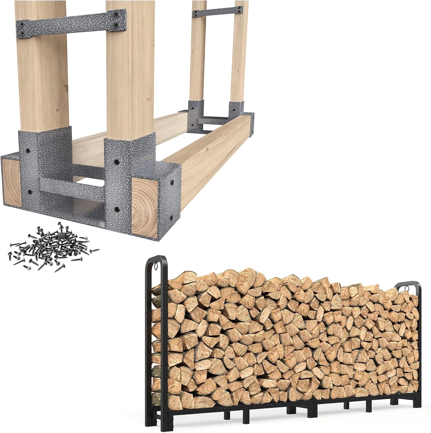 Mr IRONSTONE Firewood Storage Rack Bracket Kit Silver & 8ft