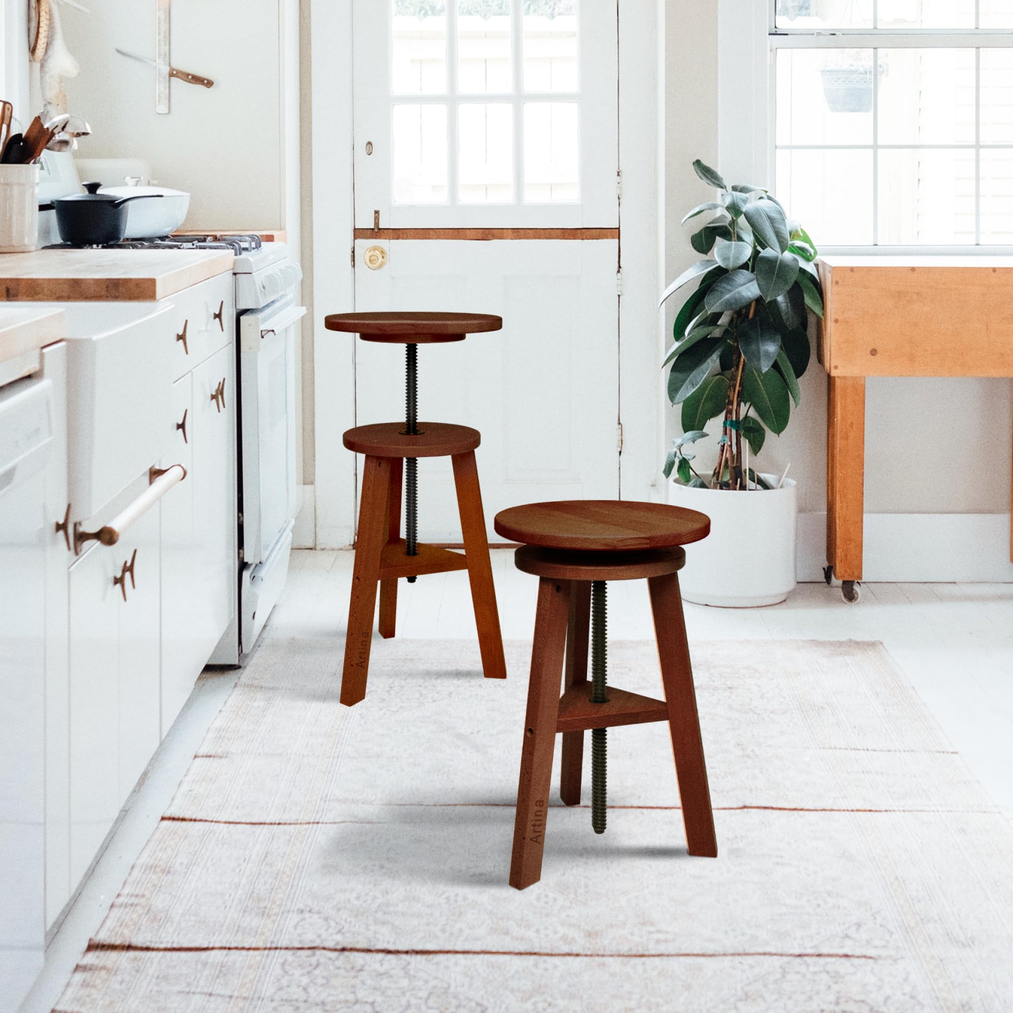 Artina Malhocker Arles Ø 30 cm Sitzfläche Drehhocker Holz höhenverstellbar 48-66cm - runder Künstlerhocker 360 Grad drehbar & belastbar, Nußbaum-Optik, Künstlerdrehstuhl & Werkstatthocker