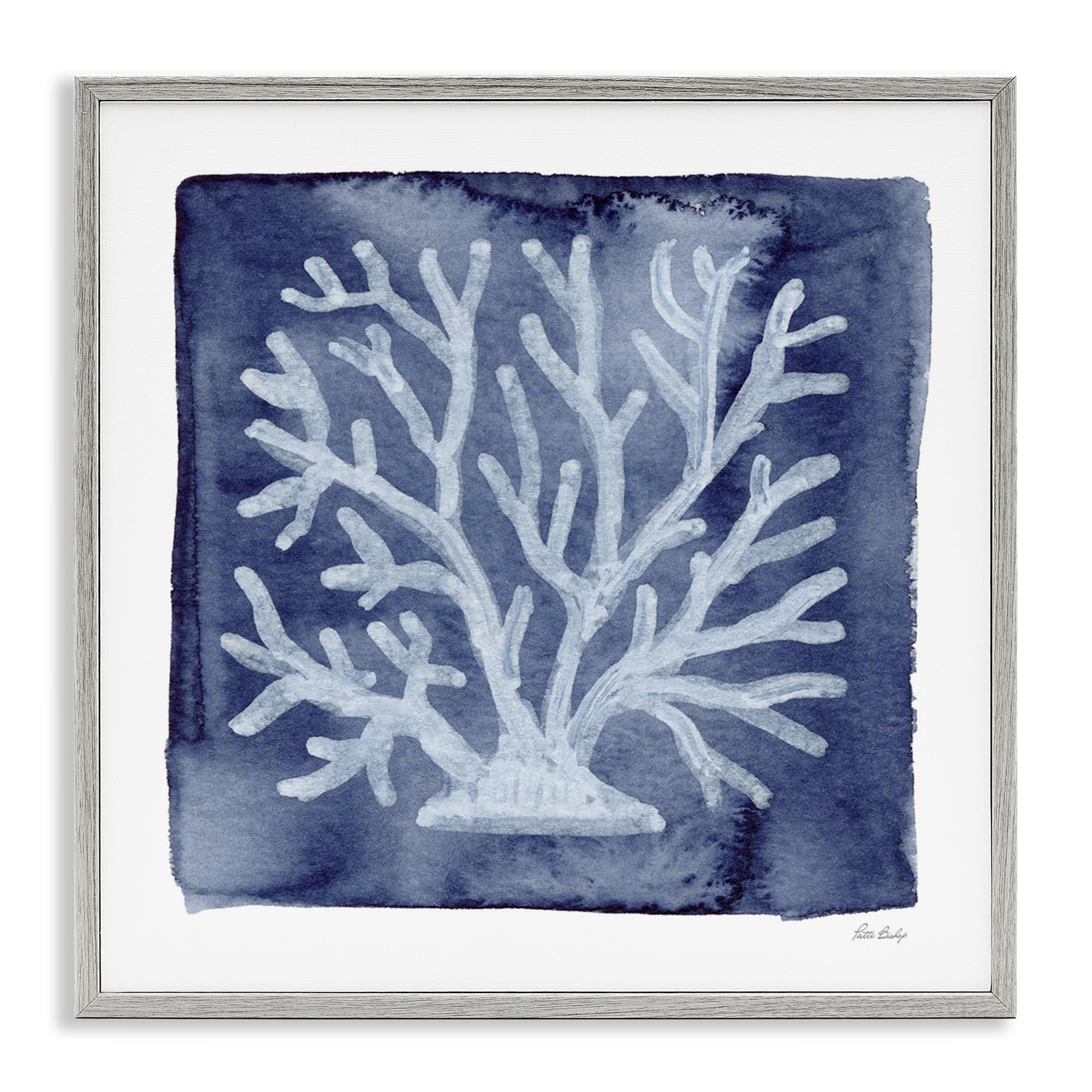 Stupell Industries White Coral On Indigo 'White Coral On Indigo', Framed Giclee Art, Gray, 17 X 17 Inches, Easy To Hang And Sturdy, Made In Usa, By Patti Bishop