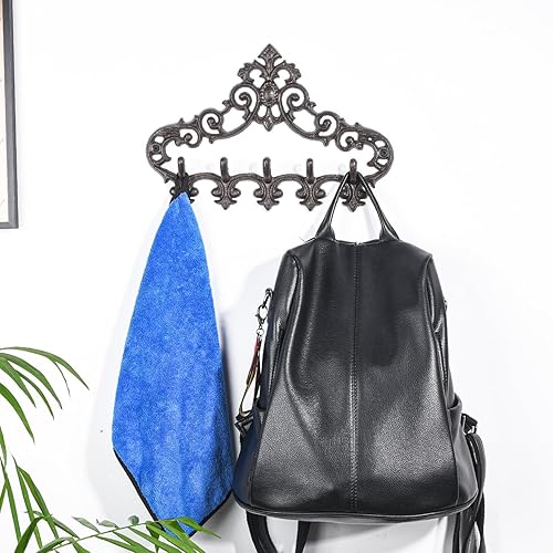 Miniatura 3 de Sungmor Percha rústica de hierro fundido con 5 ganchos, práctico organizador de almacenamiento de hierroganchos de pared, bonito patrón encantador