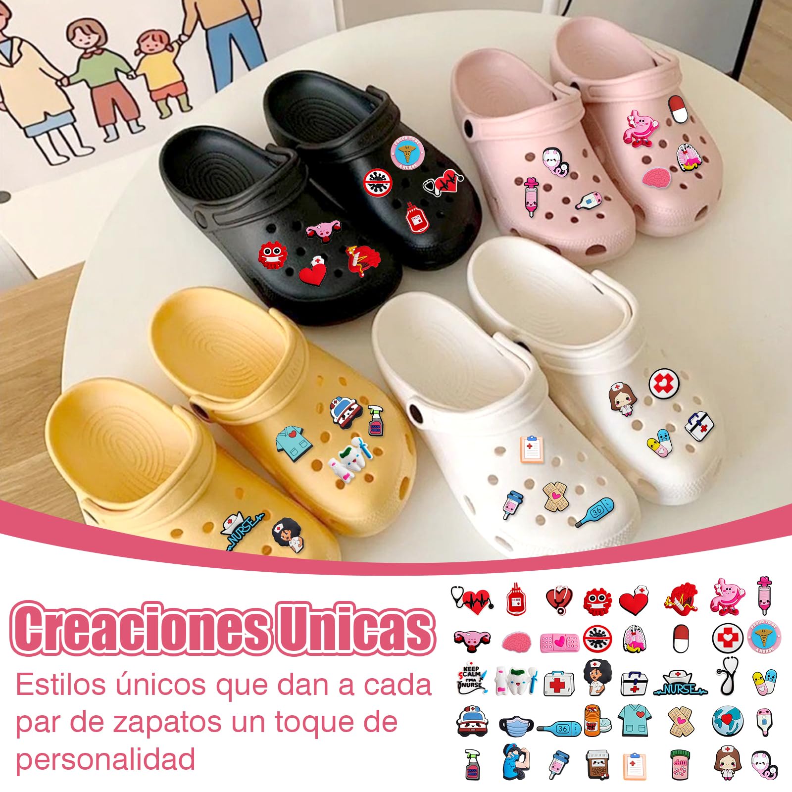 40/82 PCS Nurse Doctor Accesorios para Shoes, PVC Pin Crocs Waterproof Adornos Medical Care Series