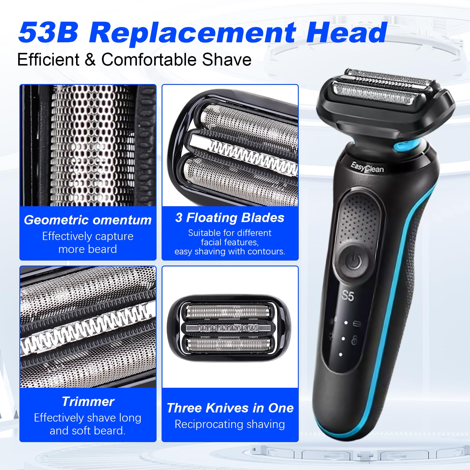 Series 5 Series 6 Replacement Head Compatible with Br*a*un 53B Wet and Dry Foil & Cutters S5 S6 5018s, 5020s, 5035s, 5049cs, 5050cs 6020s, 6040cs, 6072cc, 6075cc, 6090cc(2Pack)
