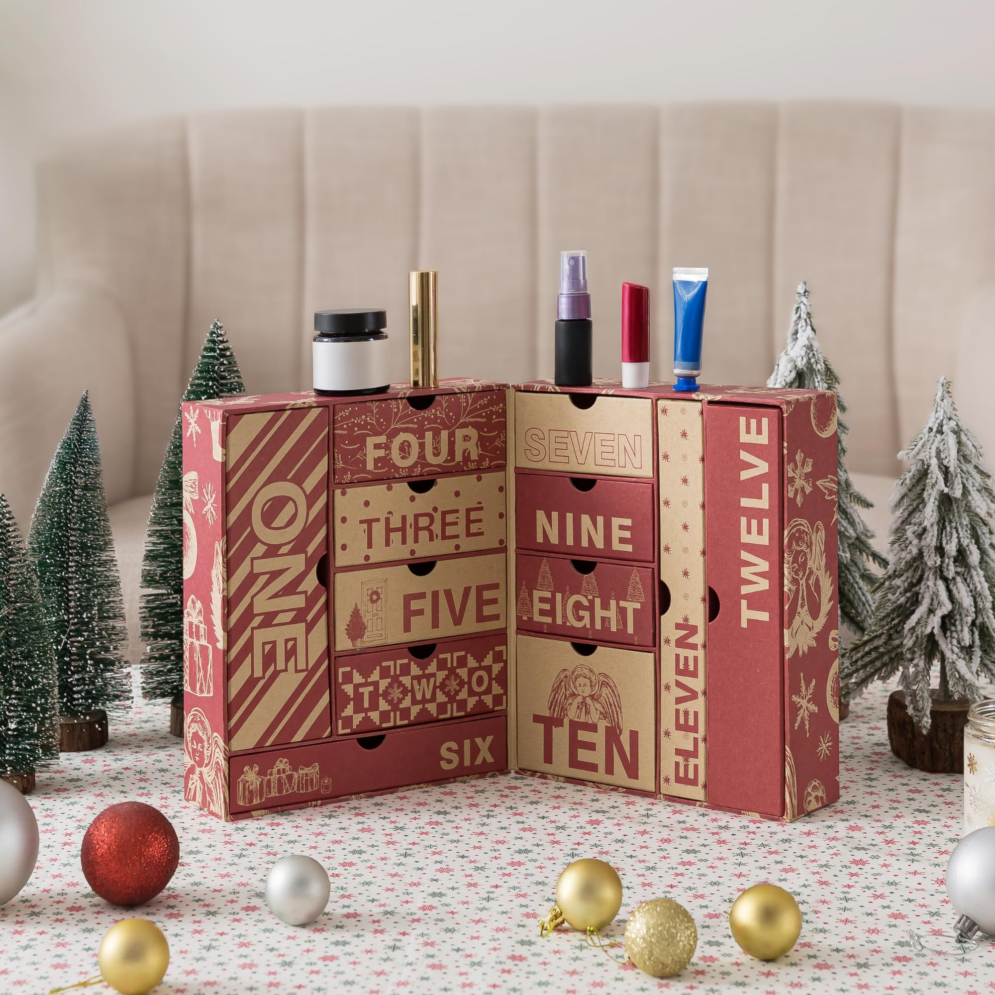 Soul & Lane Calendario de Adviento vacío de 12 días de Navidad para llenarlo, cajas de Adviento rellenables de cartón reutilizable de 12 días de Navidad, calendario recargable en blanco