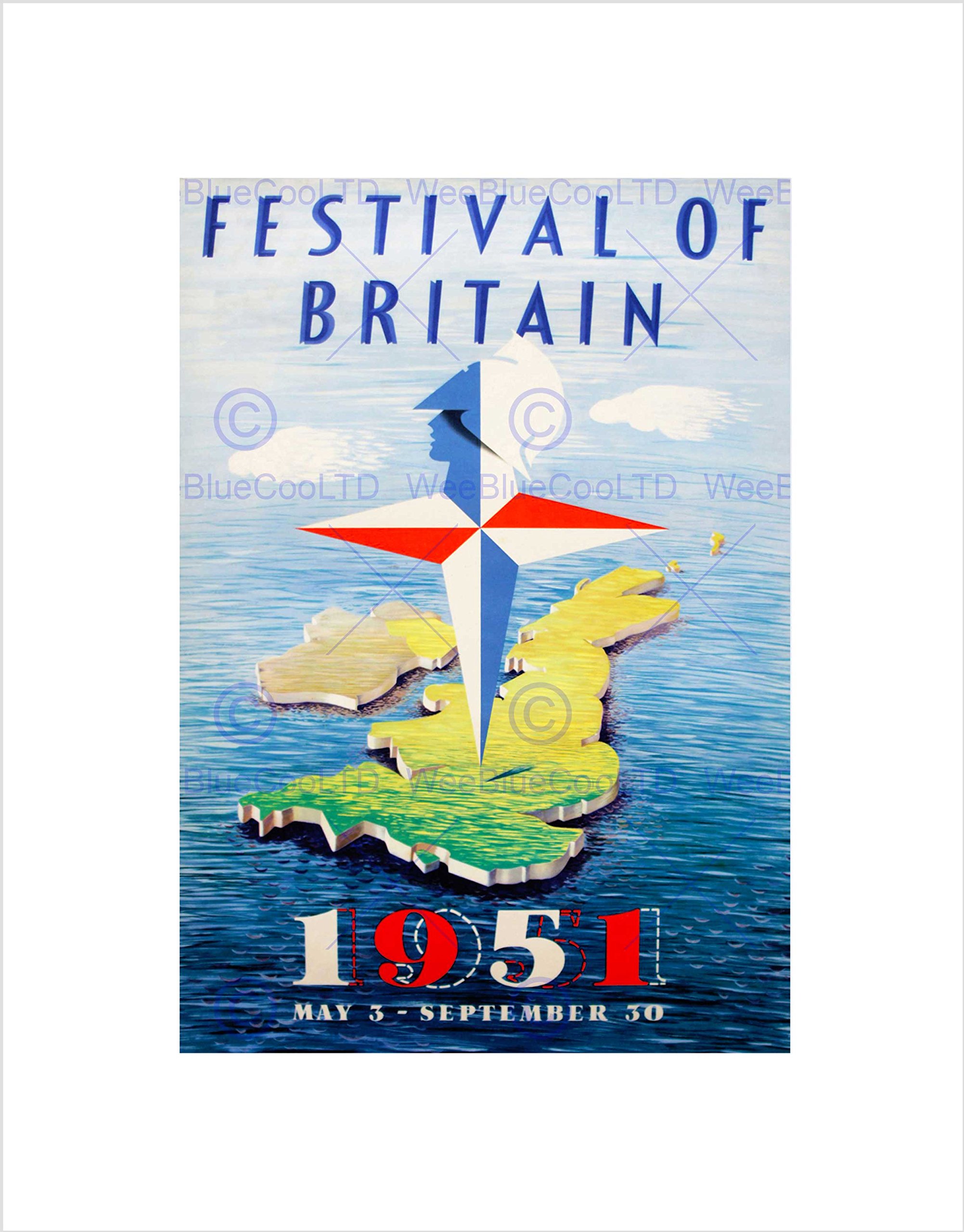 Wee Blue Coo Ad Exhibition Festival Britain Map Island 1951 Compass UK Wall Art Print