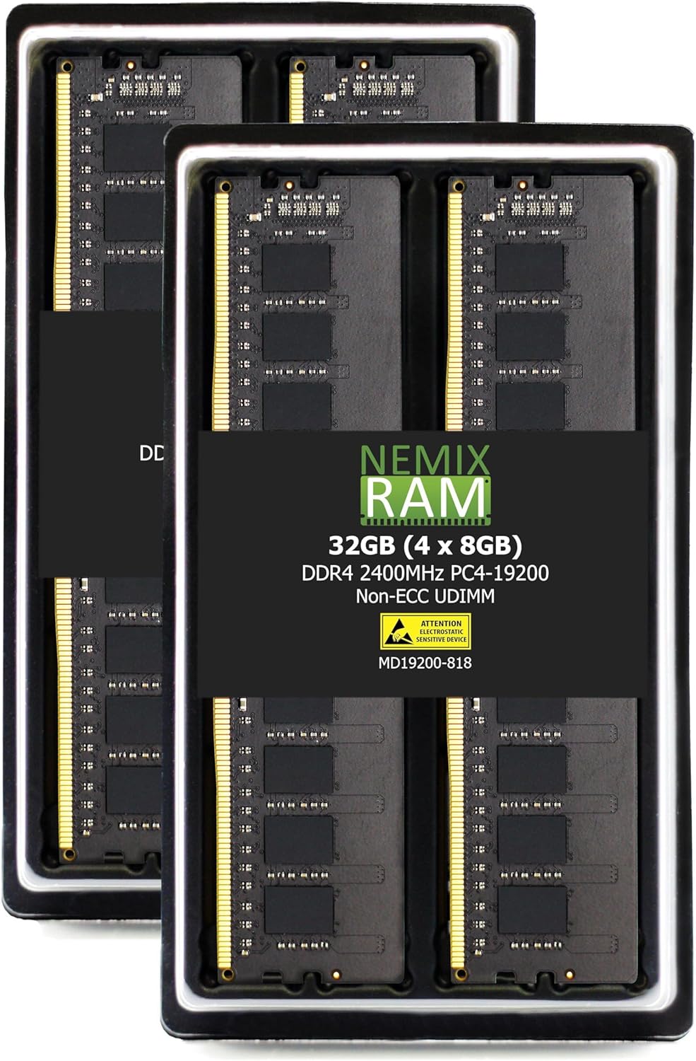 NEMIX RAM 32GB (4X8GB) DDR4 2400MHz PC4-19200 1Rx8 1.2V CL17 288-PIN Non-ECC UDIMM Unbuffered Desktop Memory KIT