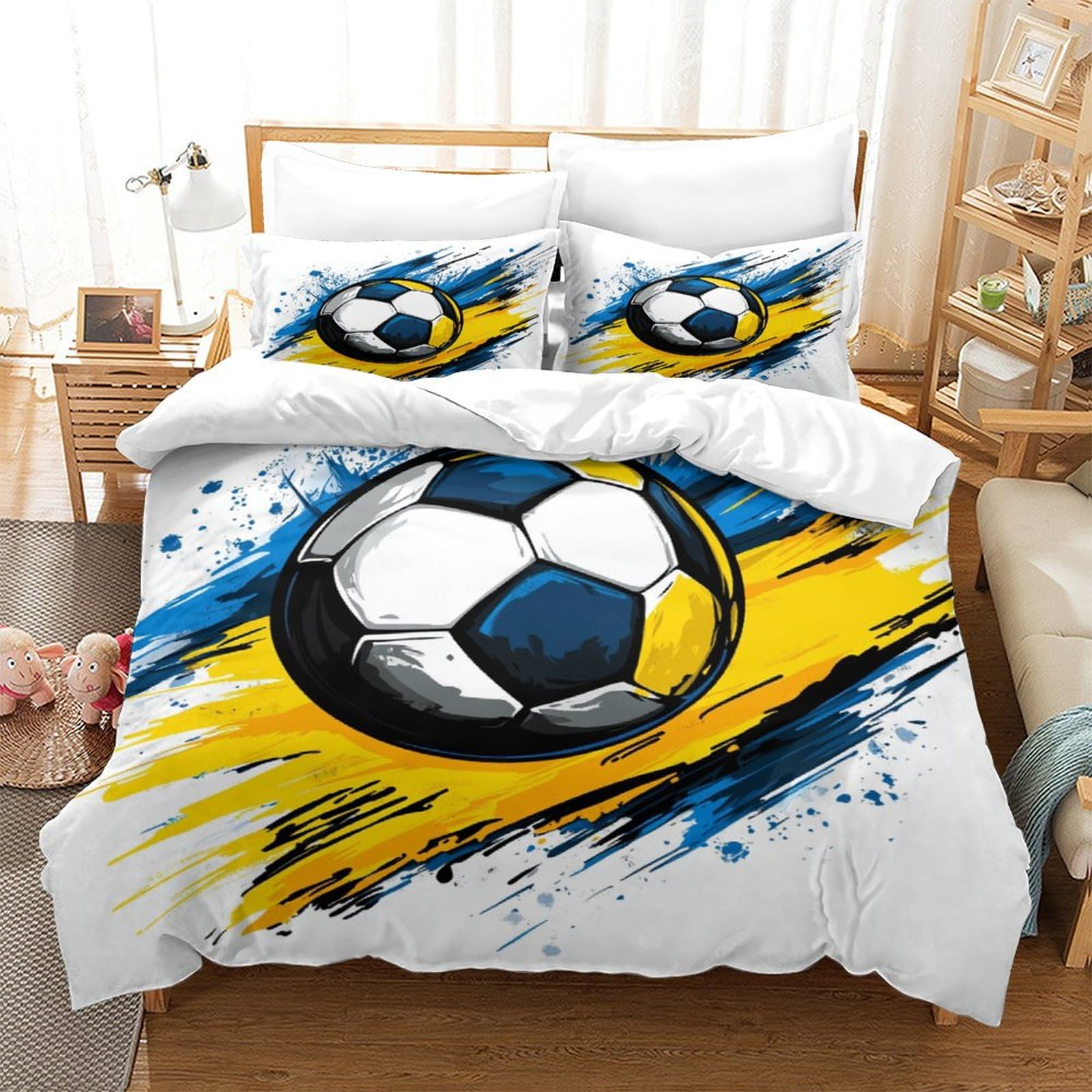 P1s9u7w5y Football-6 Dynamic Soccer 3D Printed Duvet Cover Set 3Pcs Microfiber Football Bedding Set Double（200X200cm）