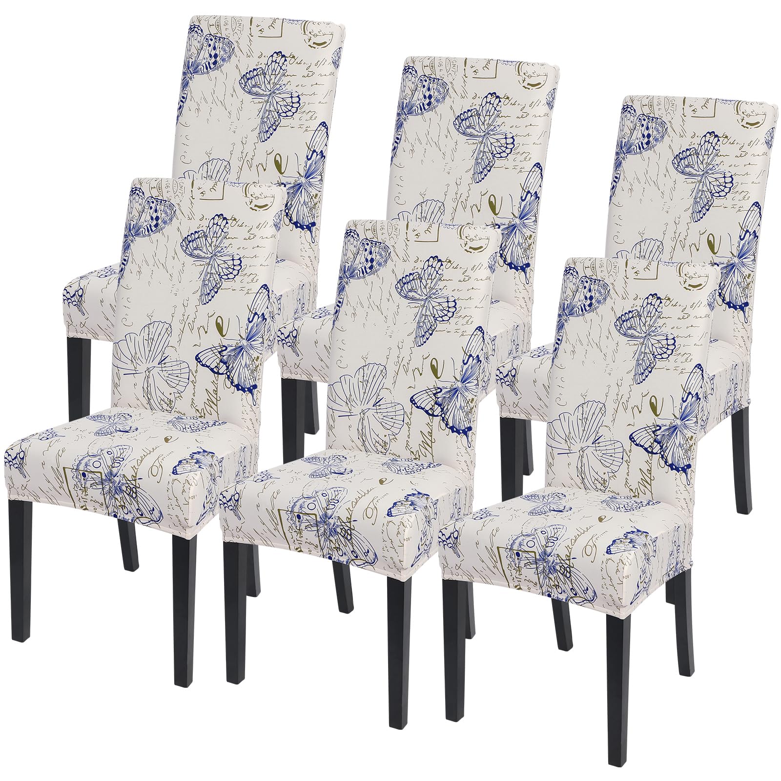 SearchI Dining Room Chair Covers Set of 6, Stretch Printed Parsons Chair Slipcovers Spandex Removable Washable Kitchen Chair Protector Cover for Dining Room, Hotel, Ceremony (Butterfly Pattern)