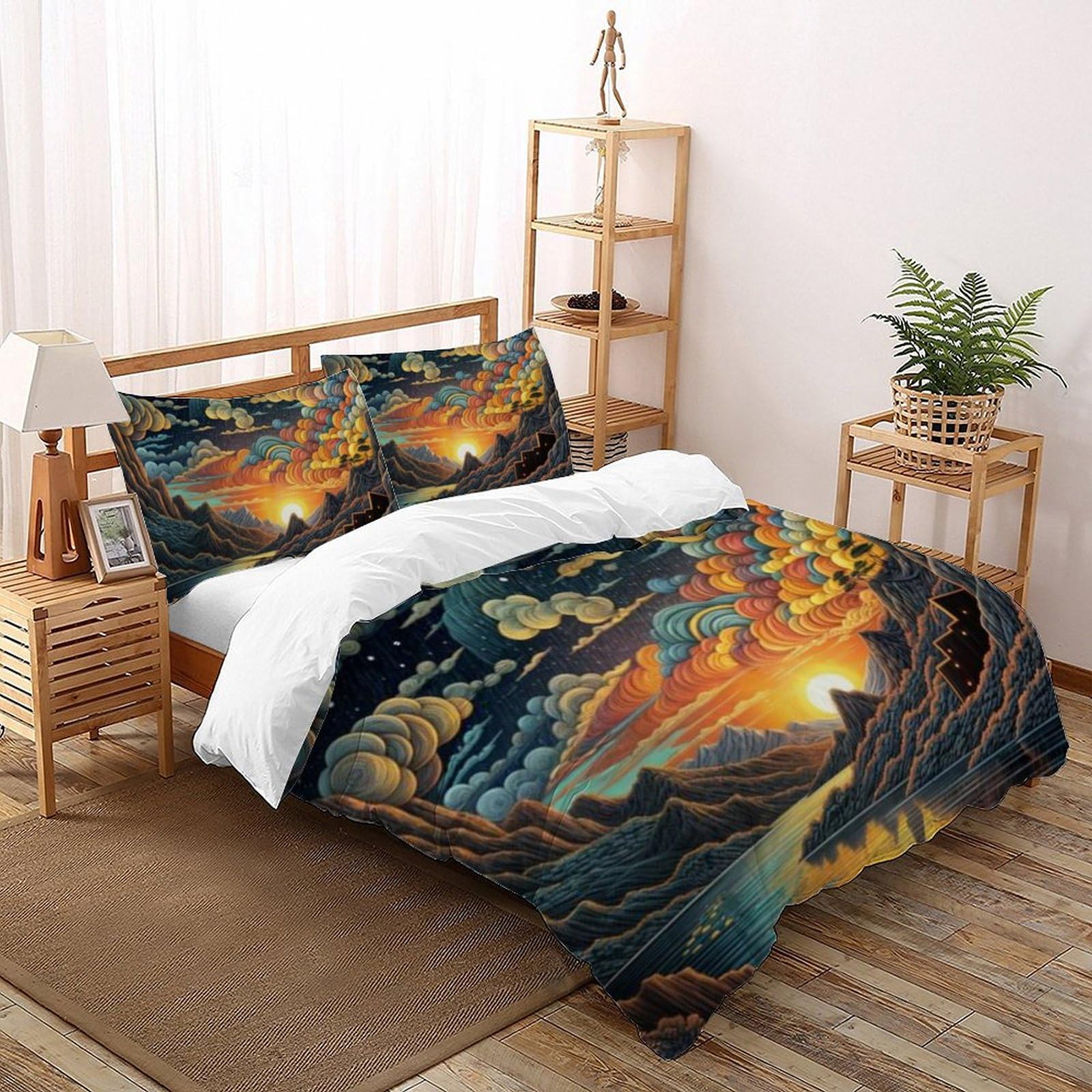 Housse de couette King 220x240 cm en microfibre avec 2 taies d'oreiller imprimé 3D paysage