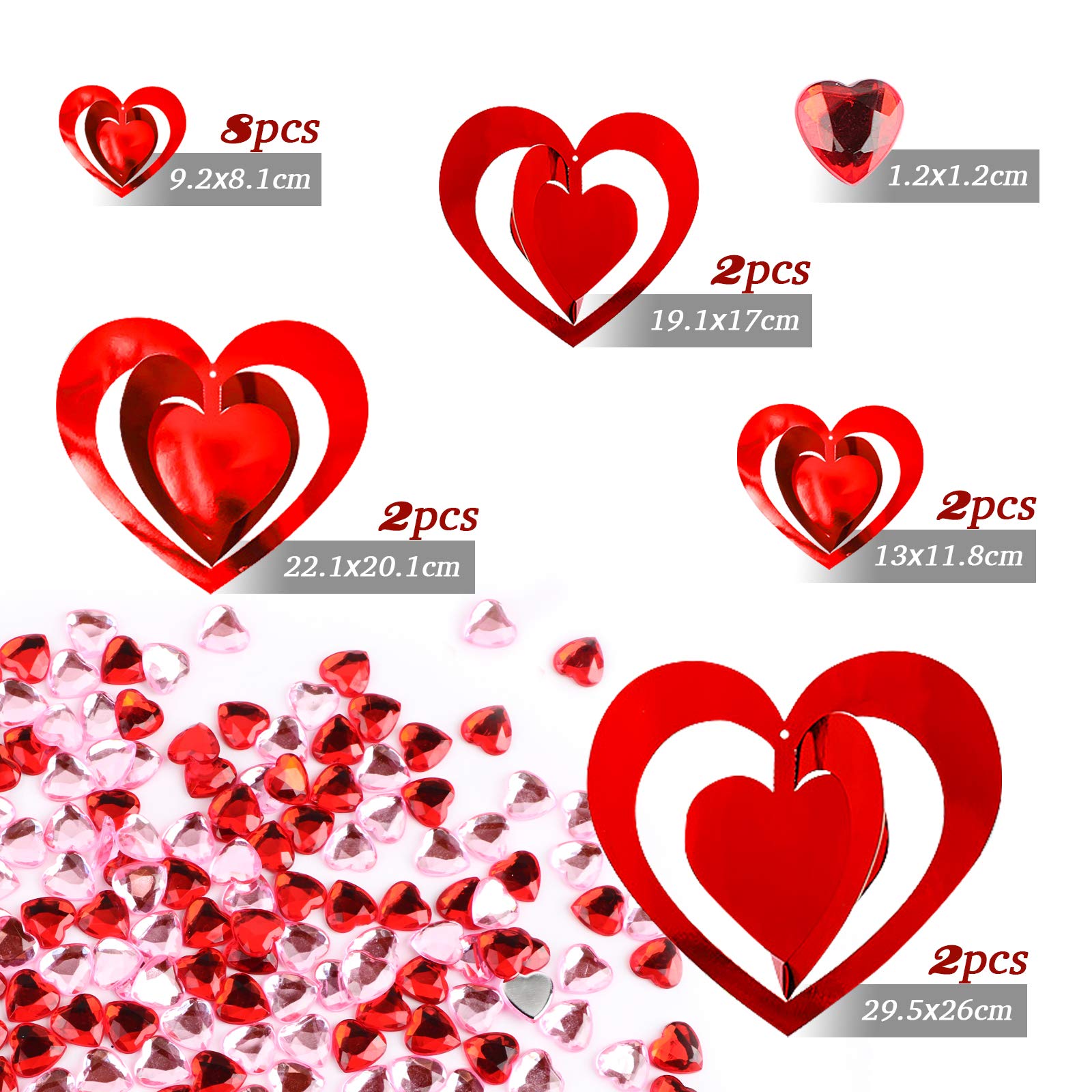 HOWAF Herz-Konfetti Set (1300 Stück) – Rot & Silber, Für Hochzeit, Valentinstag & Partys