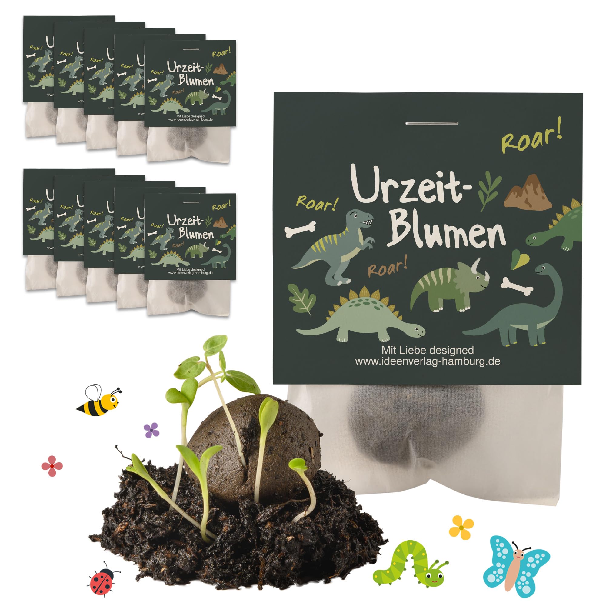 10 x "Dinosaur" Seed Bombs as Dino Party Bags Children's Birthday Boys 4 to 8 Years - Flower Seeds Souvenir Children's Birthday Party Favours & Small Gifts for Children - Made in Germany-image-29