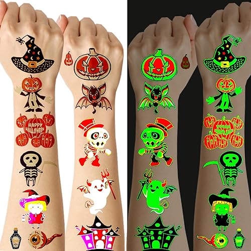 Calcomanías de dibujos animados impermeables para laptop, tatuajes temporales luminosos para niños, 120 estilos que brillan en la oscuridad,