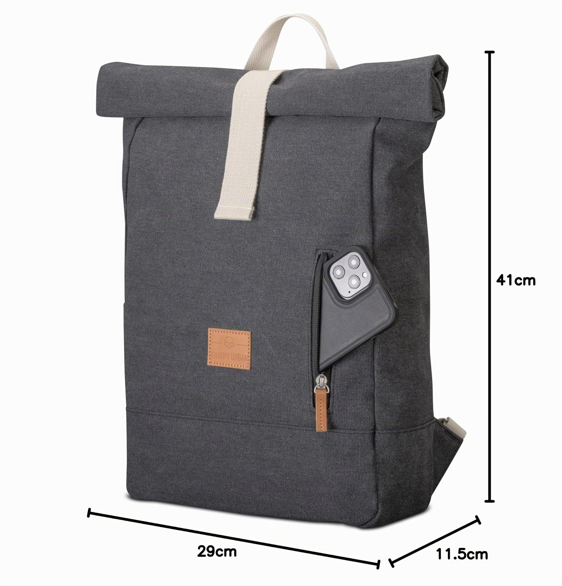 Johnny Urban Zaino Porta PC Donna e Uomo - Adam Medium - Rolltop per Lavoro Viaggio Università - Scomparto per Laptop 15.6 Pollici - Idrorepellente