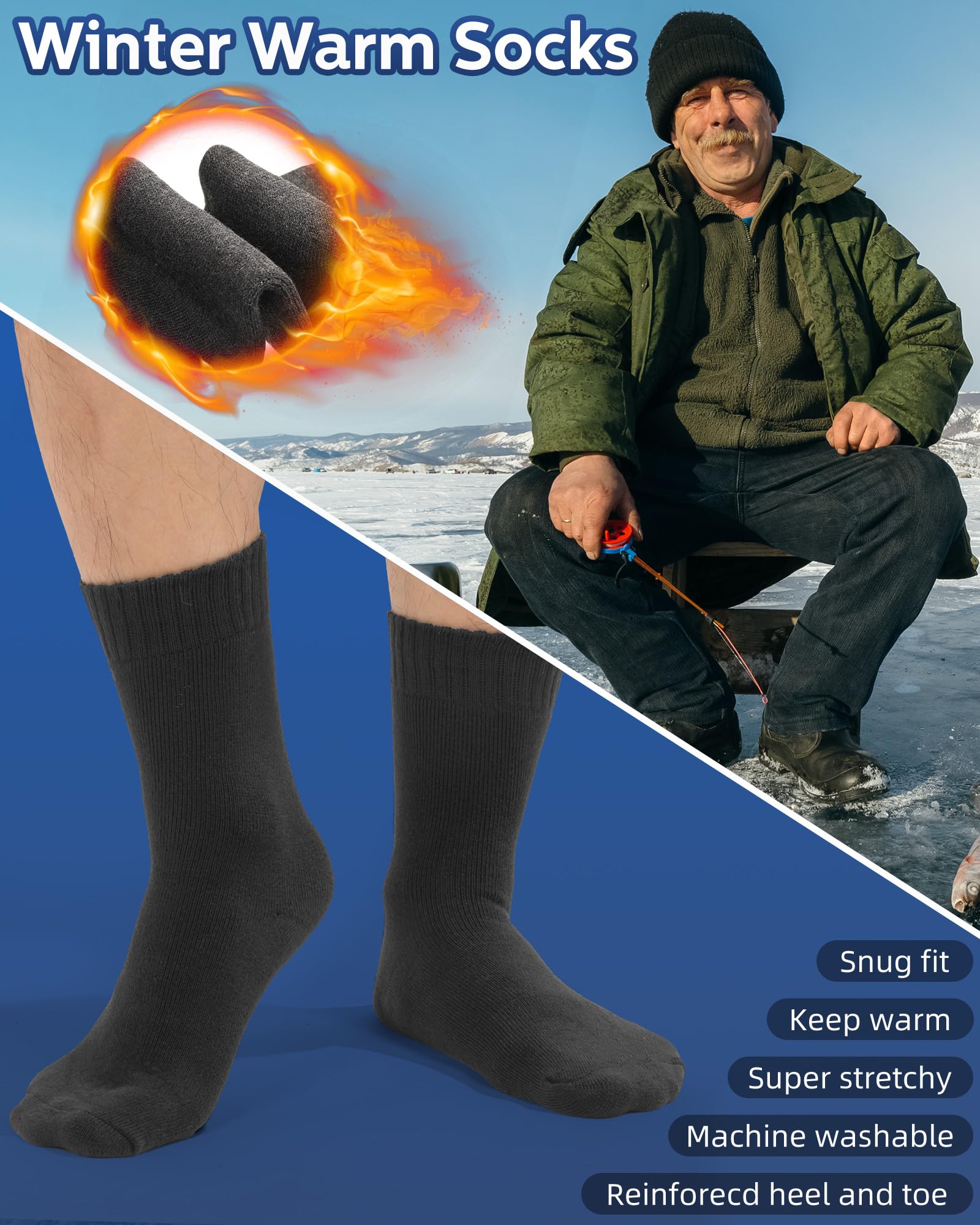 Toulite 60 pares de calcetines térmicos de invierno para hombre, cálidos, gruesos, acogedores, para invierno, senderismo, hombres y mujeres, cuidado sin hogar