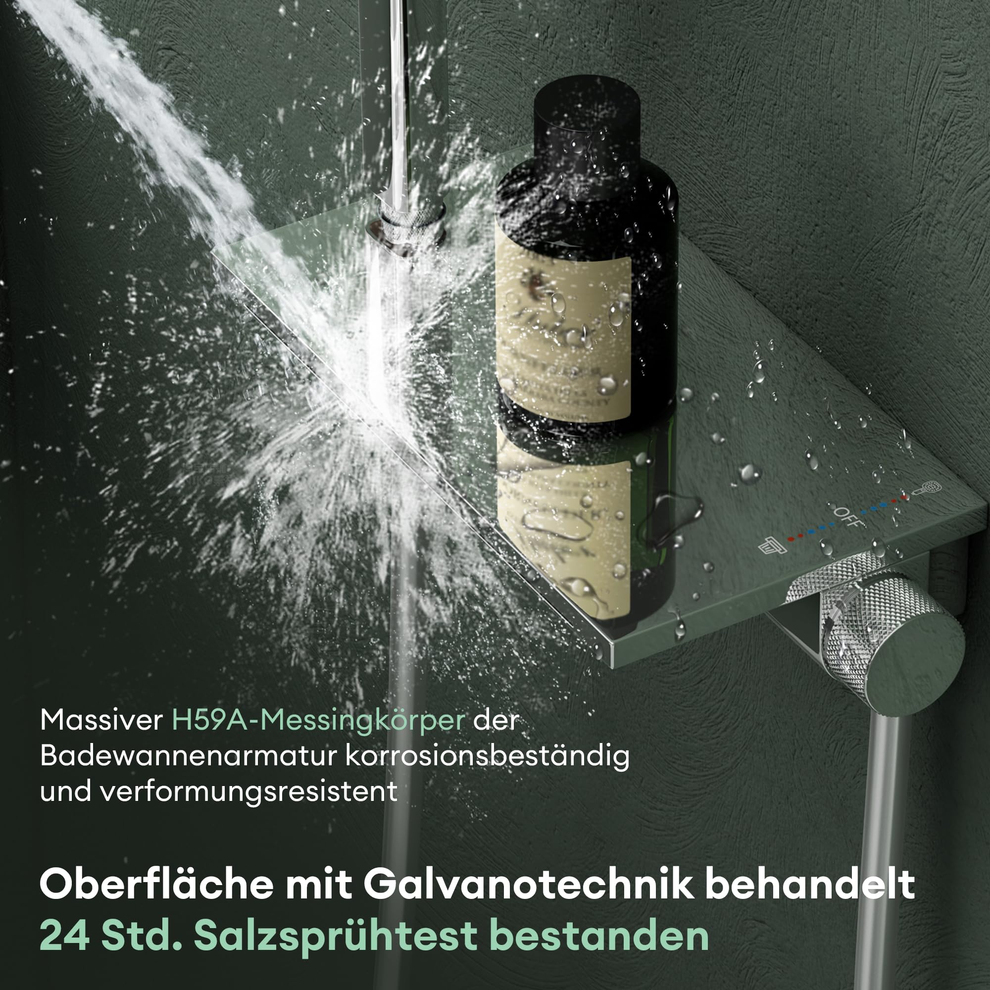 Mai & Mai Badewannenarmatur mit Handbrause, Wannenarmatur Wasserfall Silber | Wandarmatur für Badewanne aus Messing, 5 Strahlarten, Duschbrause mit Unterauslauf und Handbrause DSN-401