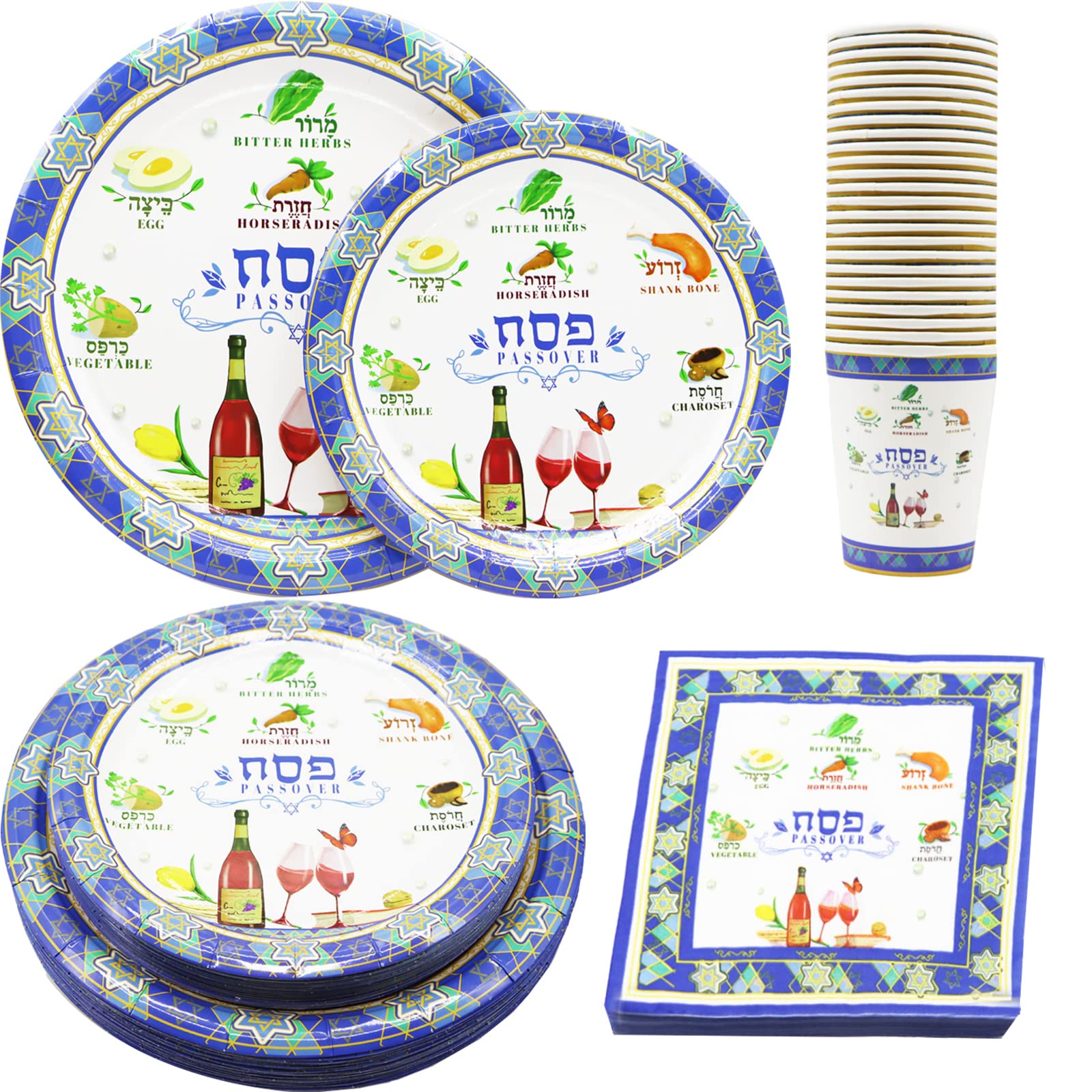 Photo 1 of **BUNDLE OF 2**  Decodinli Passover Party Supplies Serves 25, Passover Party Decorations, Passover Seder Plates and Napkins, Passover Themed Disposable Seder Plates and Cups, Passover Tableware Set