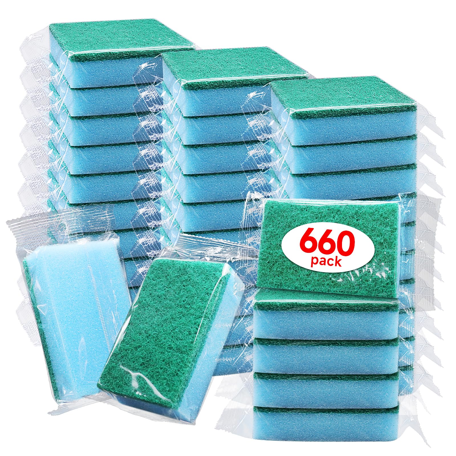 Paquete de 660 esponjas azules envueltas individualmente, esponja envuelta individualmente para cocina, fregar, lavar platos, lavar platos, limpieza de lavavajillas, fregadero, funda a