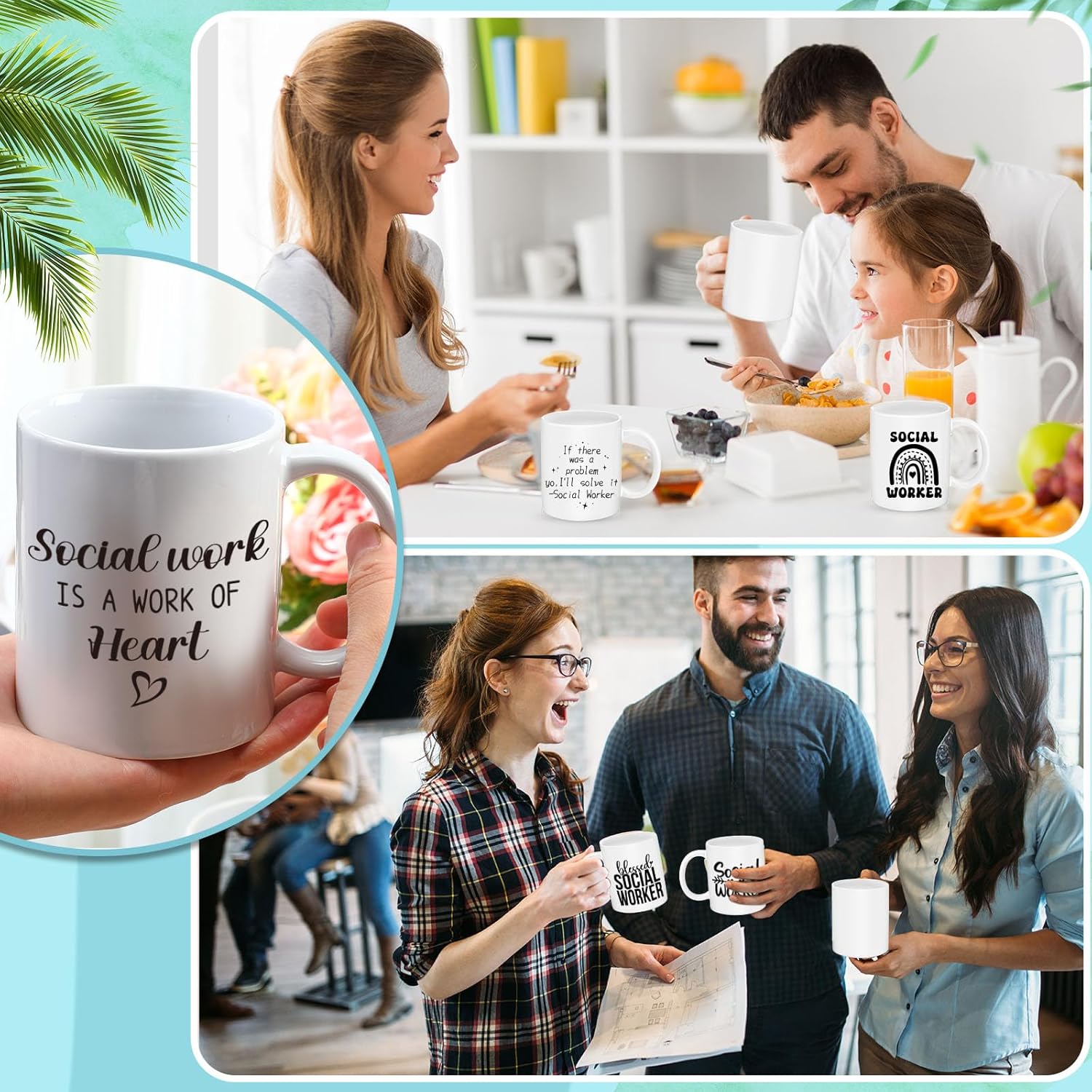 Honeydak 12 Pcs Social Worker Appreciation Gifts for Women Men 11oz Ceramic Mugs Bulk Thank You Gift for Social Worker Cup for Coworker Birthdays School Office Volunteer Nurse Week(Elegant)