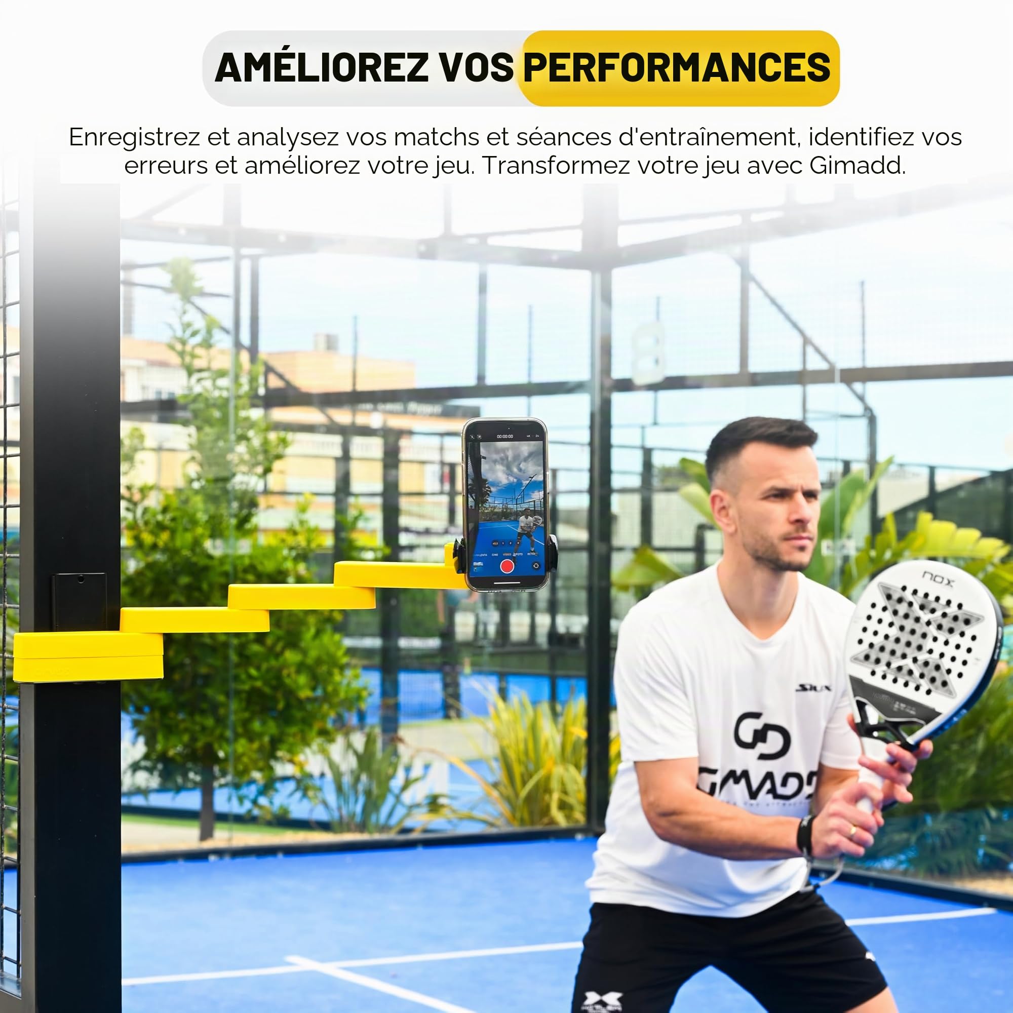 Gimadd Support Mobile pour Padel, Gymnastique, Crossfit, callisthénie, Base avec Aimant en néodyme, Design Unique de trépied pour téléphone Portable Compatible avec iPhone,Samsung,Huawei, Xiaomi etc.