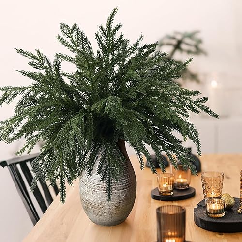 Miniatura 3 de 12 tallos de pino Norfolk de Navidad, ramas de pino Norfolk artificiales de tacto real de 15 pulgadas, tallos de vegetación falsos de Navidad de