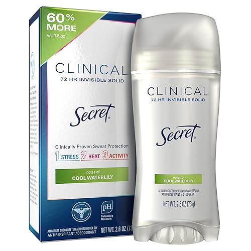 Secret Clinical Strength Antitranspirante y desodorante para mujeres, sólido invisible, aroma a nenúfar, 2.6 onzas