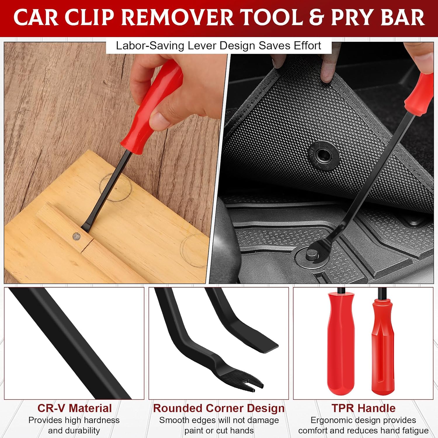 6Pcs Trim Removal Tool with Staple Remover Tool Kit, Nail Puller Baseboard Removal Tool Upholstery Staple Remover Clip Removal Tool Pry Bar Carpet Knife Fastener Remover Tool Kit for Car Wooden Floor