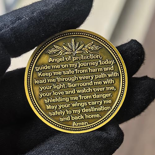 Miniatura 4 de Moneda de desafío de ángel de la guarda  Ficha de protección de viaje con oración inspiradora, regalo motivacional para viajes