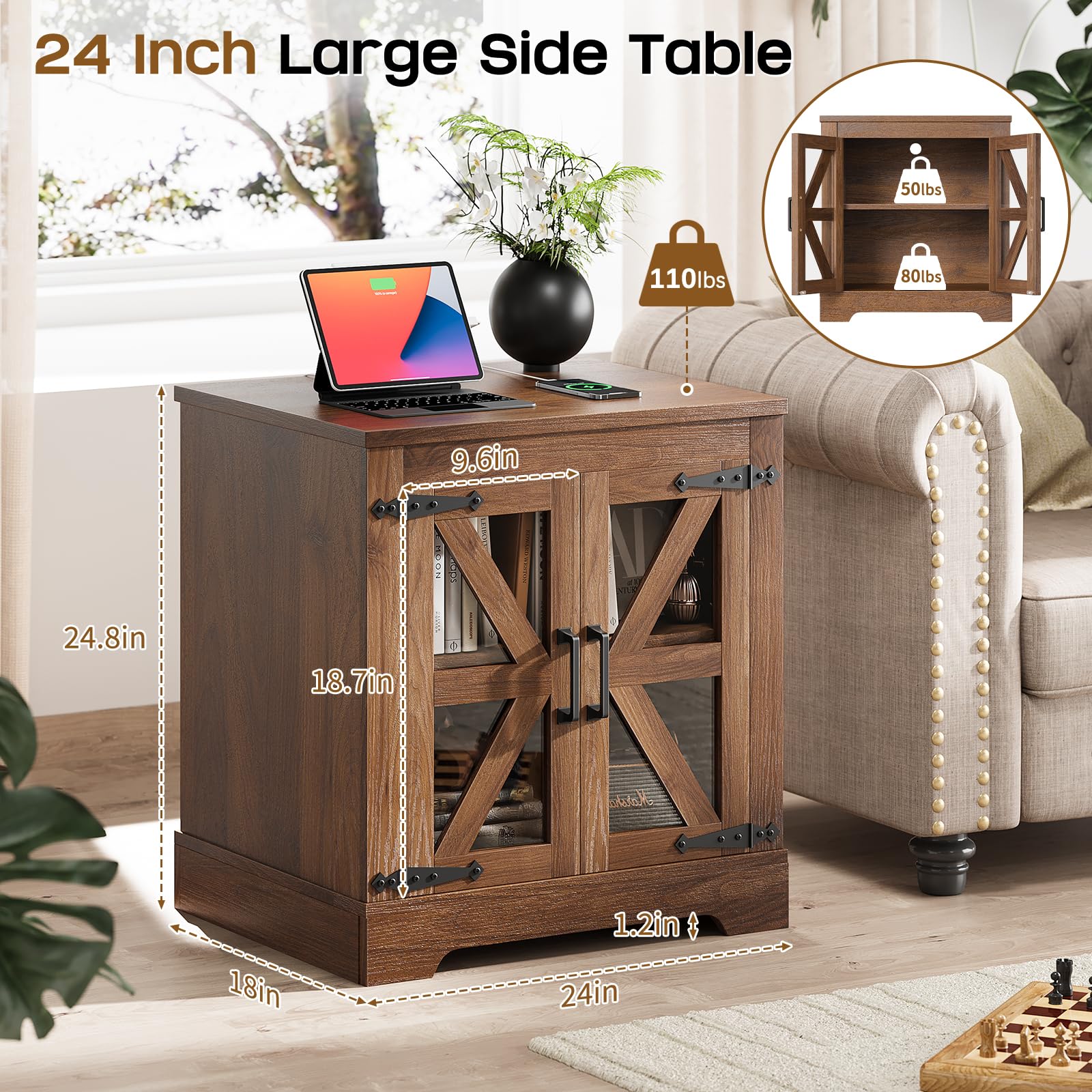 Amazon.com: Curlaky Farmhouse Side Table with Storage Cabinet, End