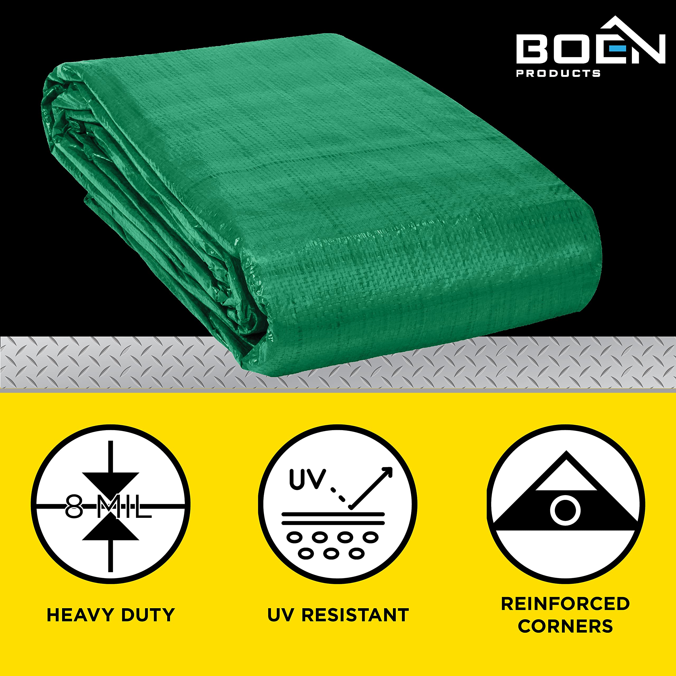 Green Tarp Heavy Duty Waterproof 8 Mil Thick Material, Multi-Purpose Tarpaulin Great for Canopy Tent, Boat, RV or Pool Cover, Shade and More (9' x 12')
