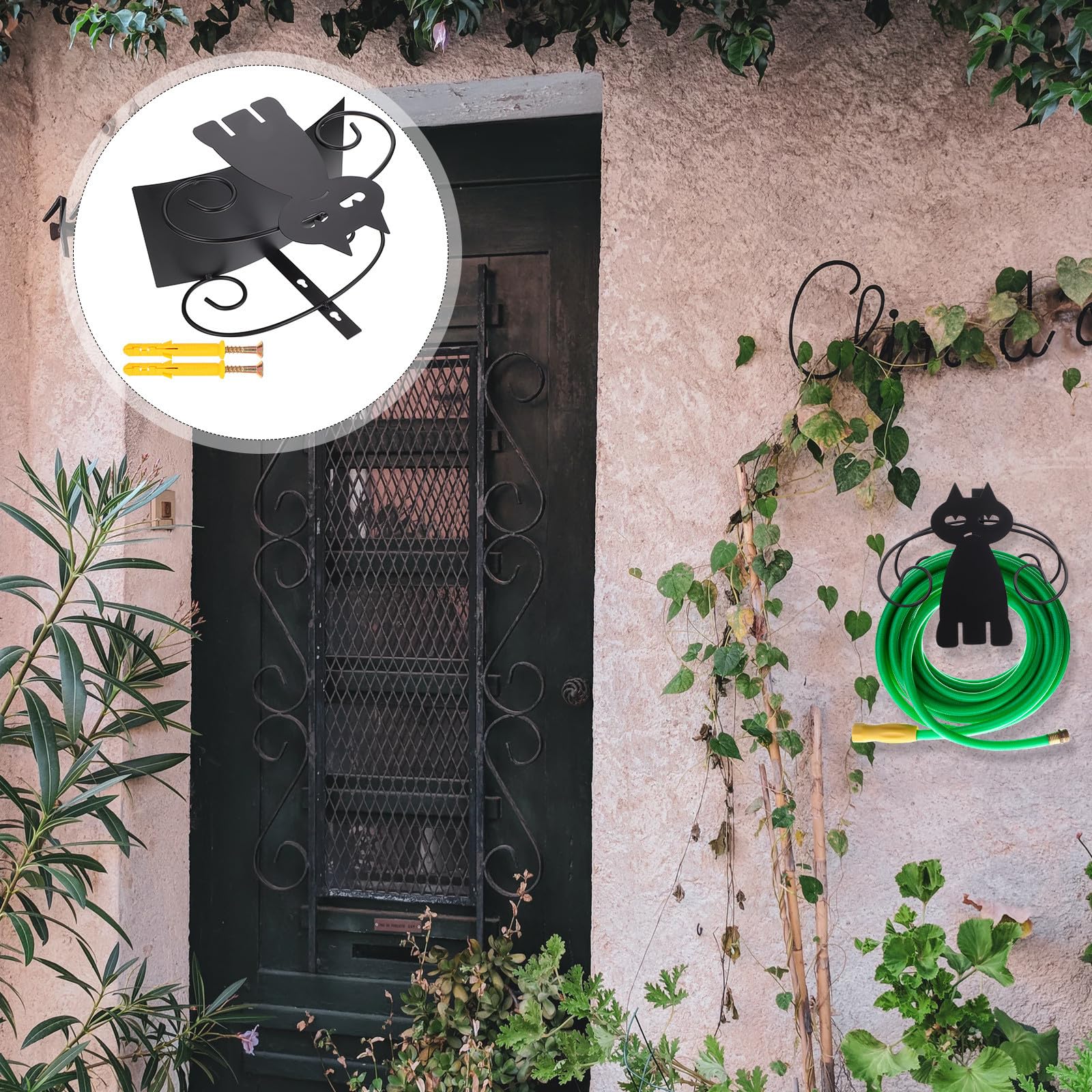 Homoyoyo Support de Tuyau D'arrosage Finition Soignée en Fer Noir Grosse Capacité et Design Créatif pour Rangement Extérieur Jardin