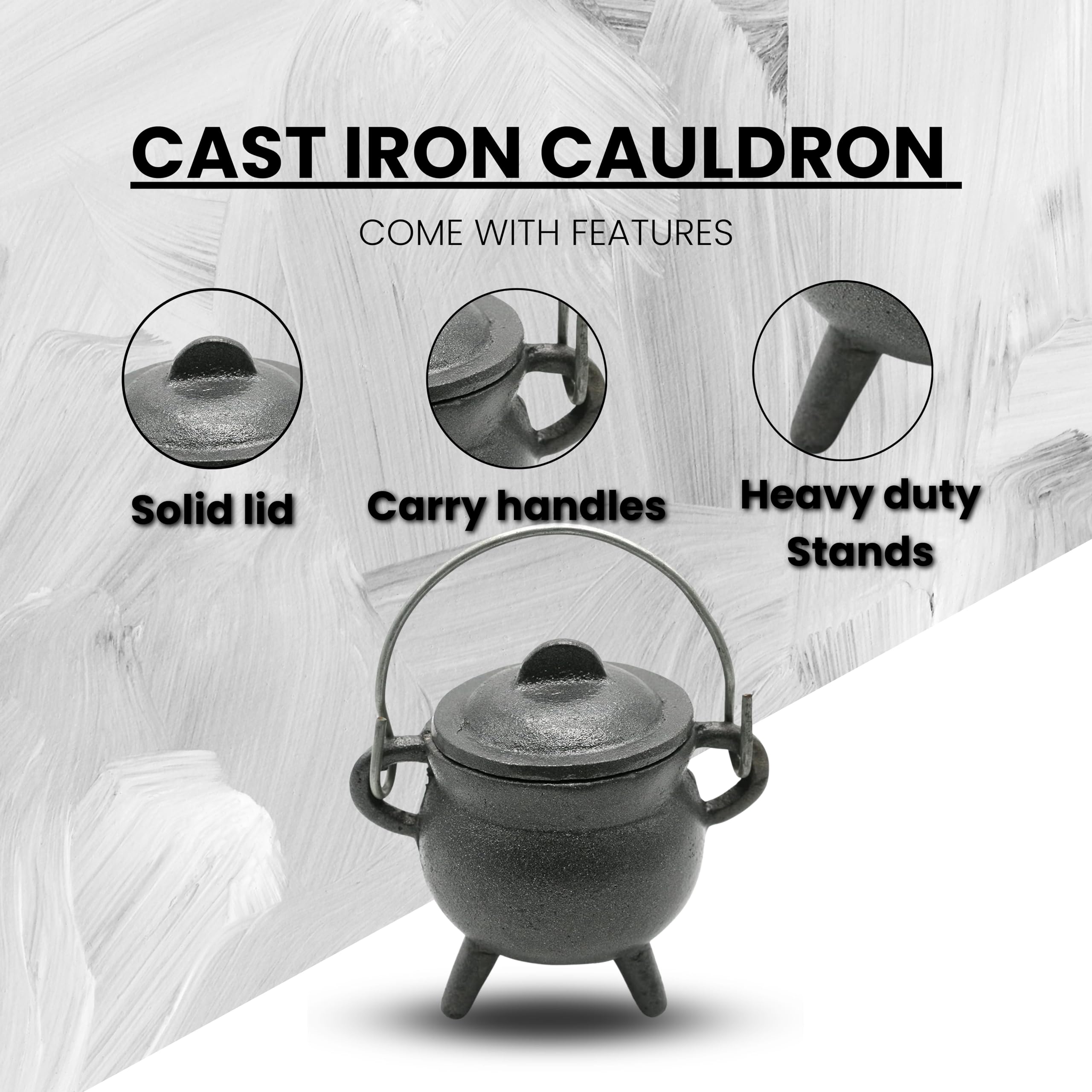 Reusable 4-Inch Cast Iron Cauldron Candle with Lid and Hanging Handle | Ritual & Aromatherapy Candle for Spell Casting, Smudging, Home Cleansing | Herb-Infused with Essential Oils (Rose)