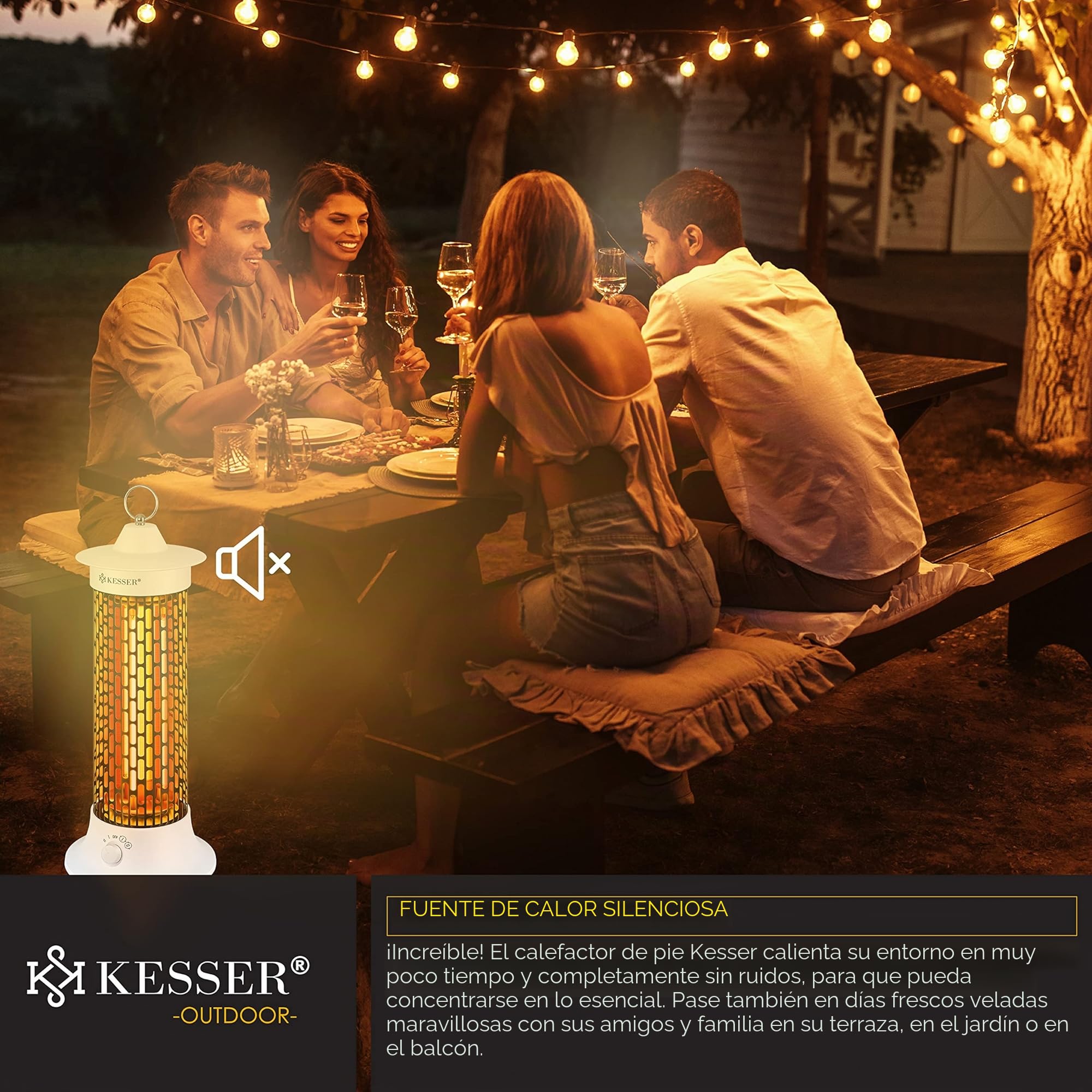 KESSER® Radiador de pie por infrarrojos, 1200 W, radiador eficiente energéticamente para interiores con oscilación de 360°, dispositivo de pie de calefacción por infrarrojos, calefacción eléctrica