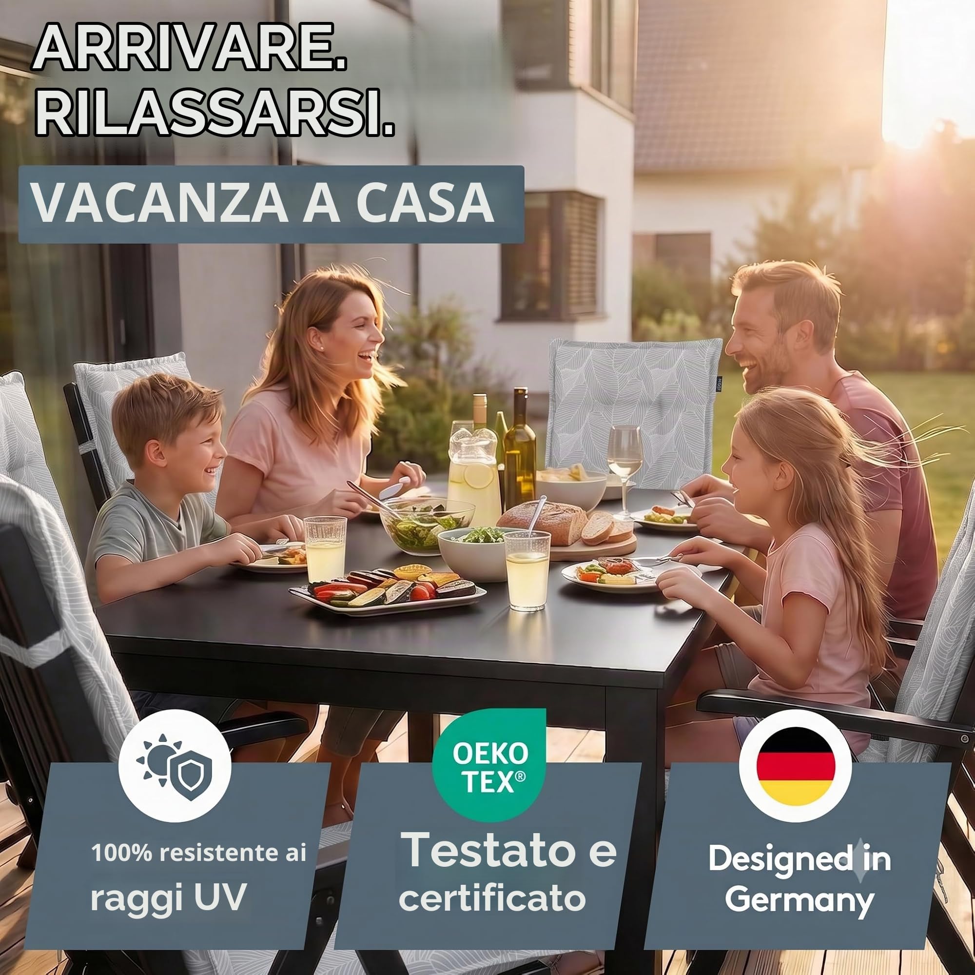 LILENO HOME Set di 2 cuscini per sedia da giardino con schienale alto, in foglie grigie, comodi cuscini per sedie da giardino e sedie pieghevoli