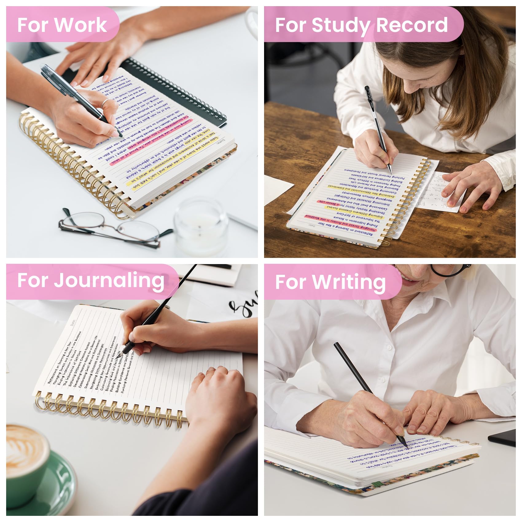 Cuaderno de espiral rayado para el trabajo, 300 páginas de grosor, B5 (7.1 x 10 pulgadas), diario universitario a rayas para mujeres y escritura, cuaderno de tapa dura para tomar notas, perfecto para