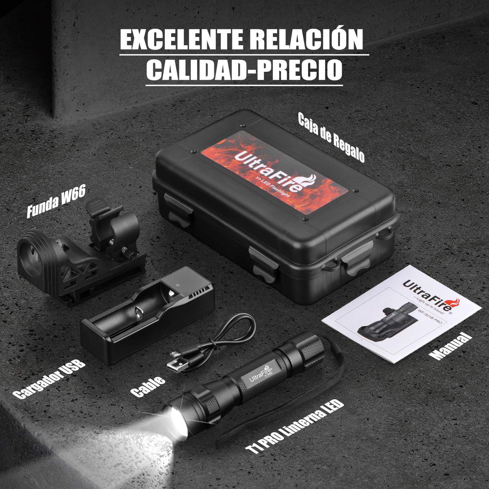 ULTRAFIRE Linterna táctica LED con funda para cinturón, linterna pequeña de 1000 lúmenes, modo único, con soporte para linterna para cinturón de trabajo, linterna de policía para las fuerzas del orden