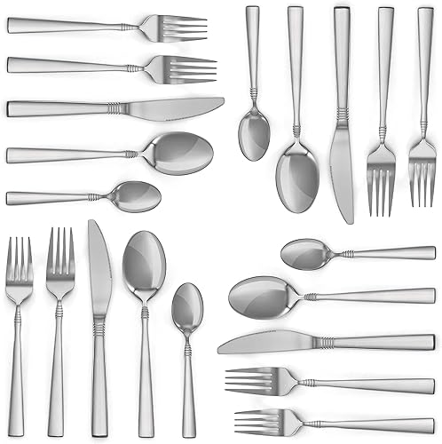 Miniatura 5 de MegaChef Cravat - Juego de cubiertos de acero inoxidable para 4 pulgadas, 20 piezas, color plateado