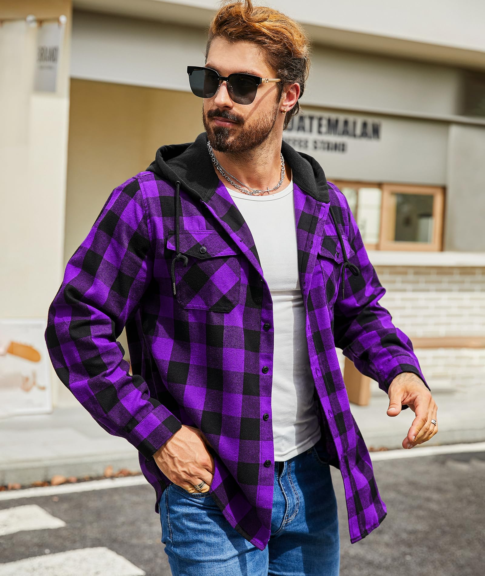 SwissWell Camicia Uomo Flanella Felpe Uomo Camicia a Quadri Manica Lunga Casual Camicia con Cappuccio M-3XL