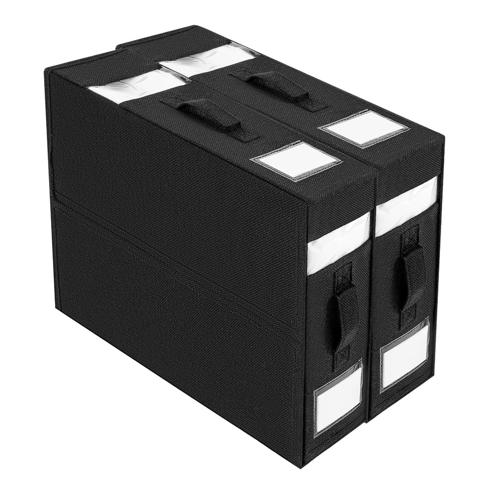 Bettlaken-Organisator, Bettzeug-Aufbewahrungs-Klappbox, Schrank-Organisator mit 2 Sichtfenstern, faltbarer Bettlaken- und Kleider-Organisator, Decken-Organisator (2 Stück, Schwarz)
